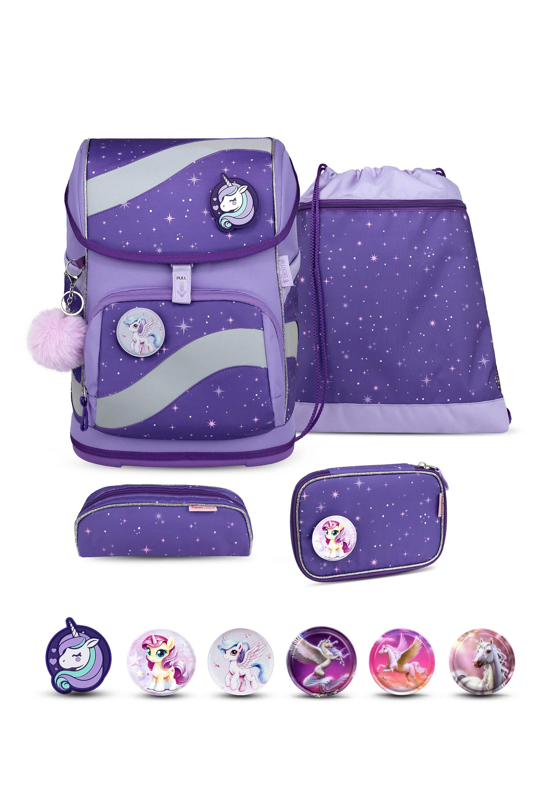 Belmil Schulranzen Smarty,Brust-&Hüftgurt,Magnetverschluss,Patches