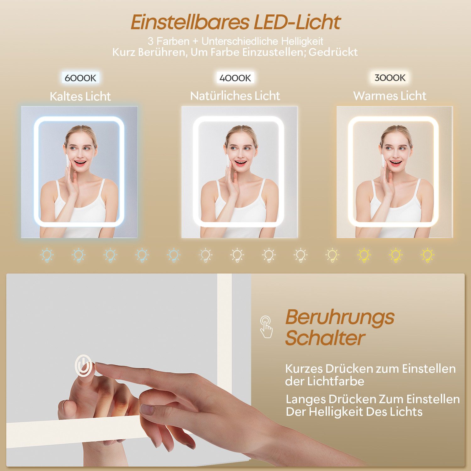 HOMALL Schminktisch Eingebaute LED-Beleuchtung, einstellbare Helligkeit, mit 7 Schubladen (Maße: 110 × 40 × 139 cm, mit verstellbarer LED-Spiegelbeleuchtung, dr – Bild 4 von 5