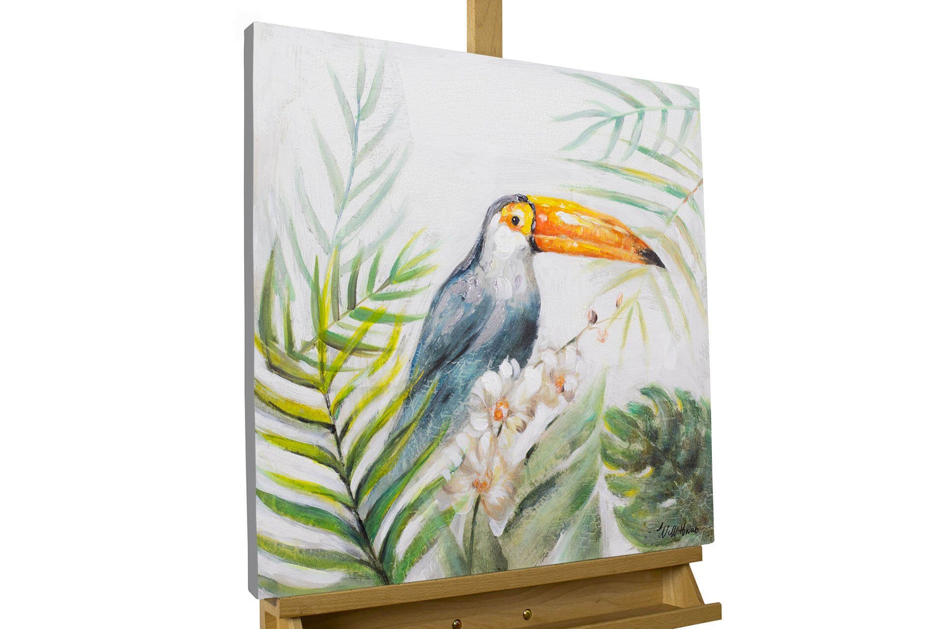 KUNSTLOFT Gemälde Baron Tukan 60x60 cm, Leinwandbild 100% HANDGEMALT Wandbild Wohnzimmer