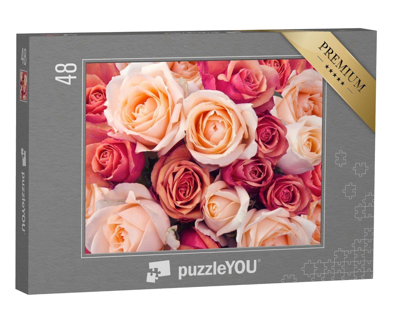 puzzleYOU Puzzle Rosa, orange und pfirsichfarbene Rosen, 48 Puzzleteile, puzzleYOU-Kollektionen Rosen, Blumen, Blumen & Pflanzen