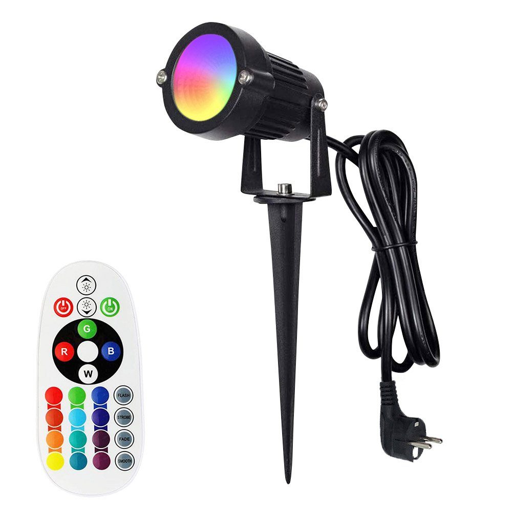 MUPOO LED Gartenstrahler Gartenbeleuchtung, 6W RGB Gartenstrahler mit Erdspieß 16 Farben 4 Modi, Gartenleuchte mit Fernbedienung IP65 Wasserdicht, Gartenbeleuchtung mit Kabel für Garten Rasen Baum