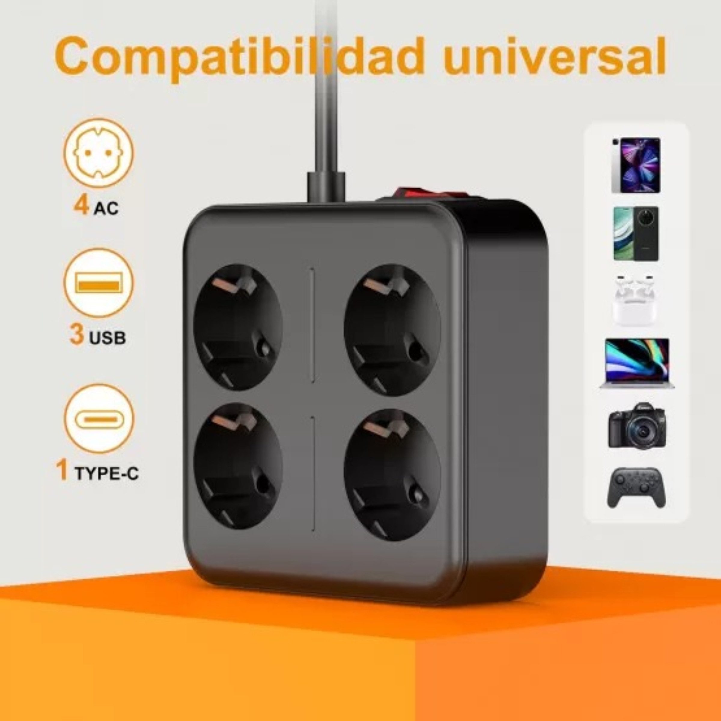 ShenzhenJilongLightingElectricalAppliances Co.,Ltd. Mehrfachsteckdose 4x Schuko 5x USB (4A + 1C) 4000W Schutzfunktionen Mehrfachsteckdose 9-fach (Schuko-Steckdosen, Kurzschlussschutz, USB-A, Überspannungsschutz, USB-C, Kurzschlussschutz, Überlastschutz), Mehrfachsteckdose für Haus Büro, kompakt, robust, 4000 W 2 m Kabel
