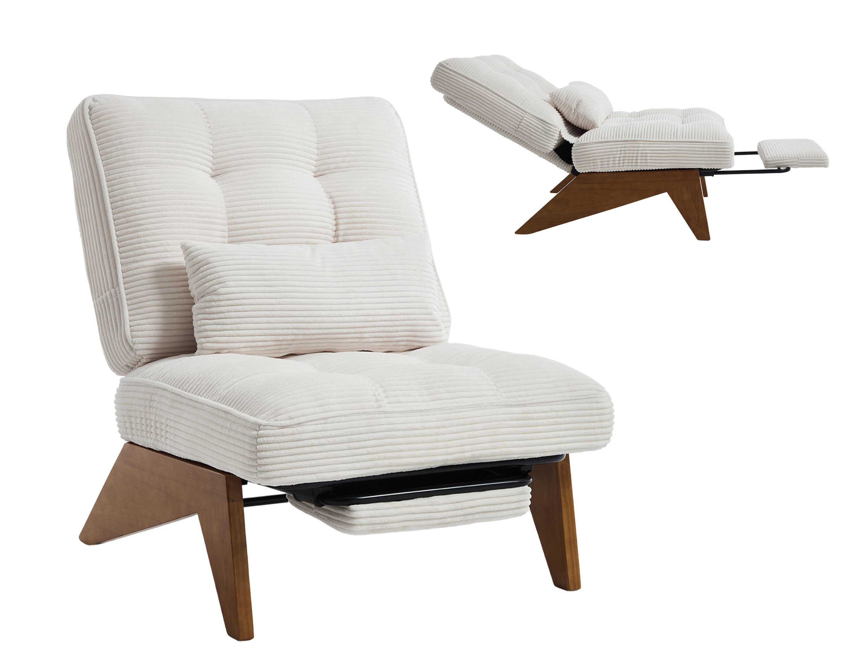SeedWave Loungesessel Kordstoff Relaxsessel, Verstellbare Rückenlehne, Ausziehbare Fußstütze, Polstersessel inklusive 2 Seitentasche, Lendenkissen, Massiveholzfüße