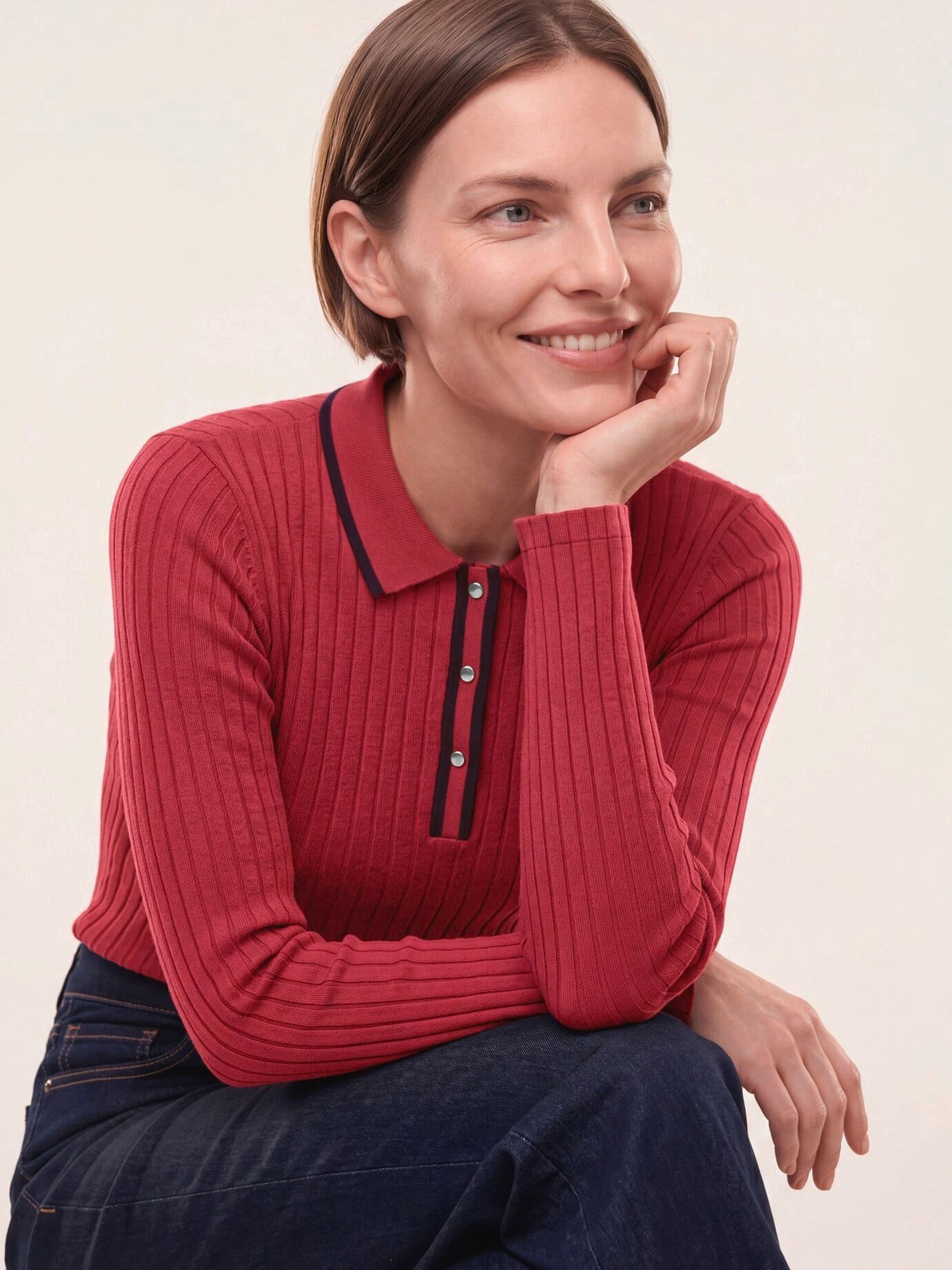 Walbusch Poloshirt Damen Poloshirt mit Rippenstruktur Polokragen Langarm, modern, pflegeleicht – Bild 3 von 4