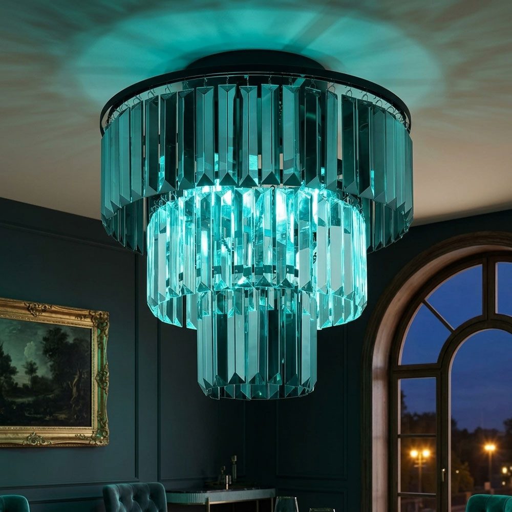 GLOBO LIGHTING LED Deckenleuchte, Leuchtmittel inklusive, Farbwechsel, Farbig, Warmweiß, RGB, LED Deckenleuchte Schwarz Fernbedienung Dimmbar Farbwechsel D 40 cm