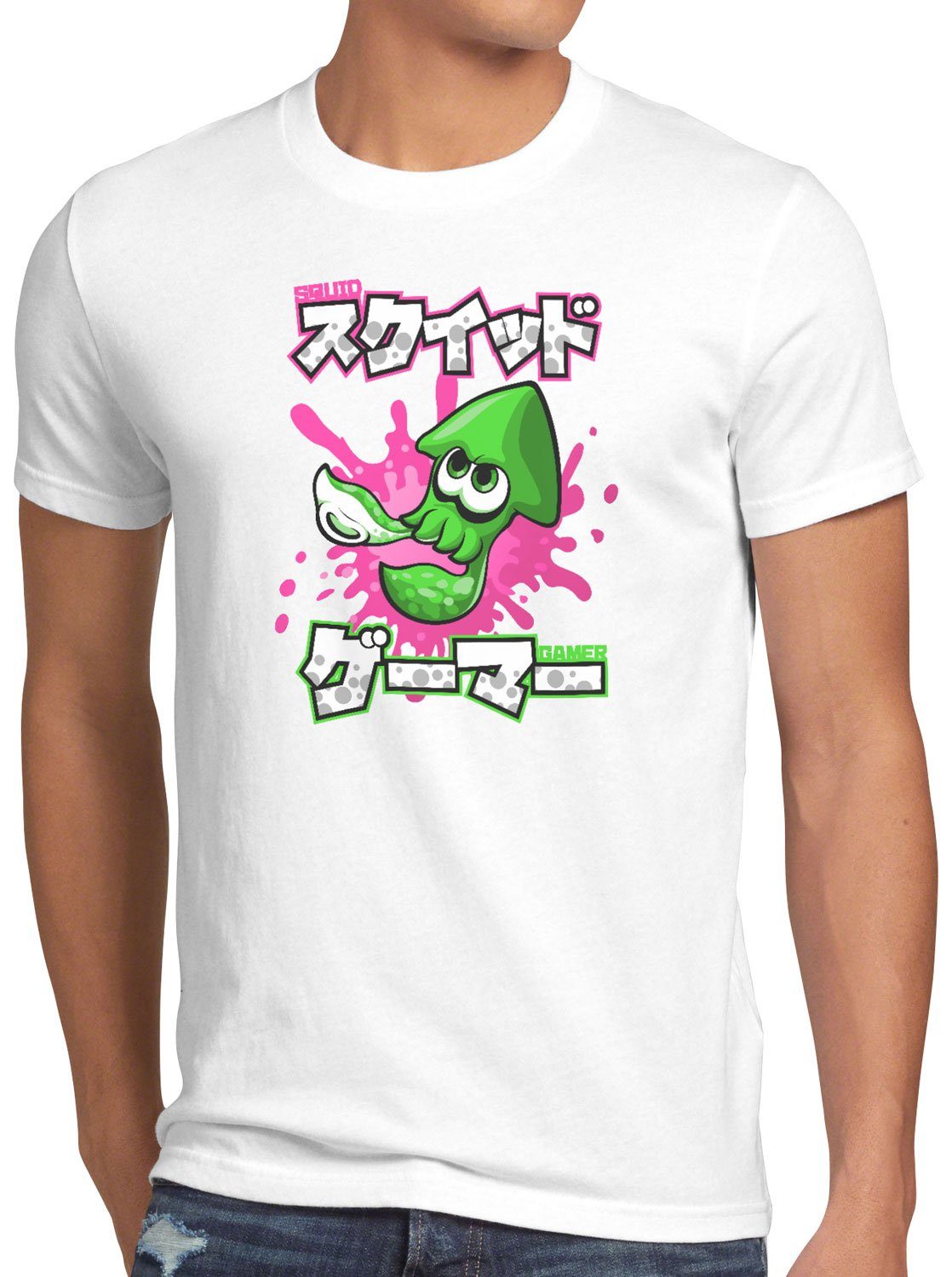 style3 Print-Shirt Herren T-Shirt Squid Gamer switch shooter gamer weiß