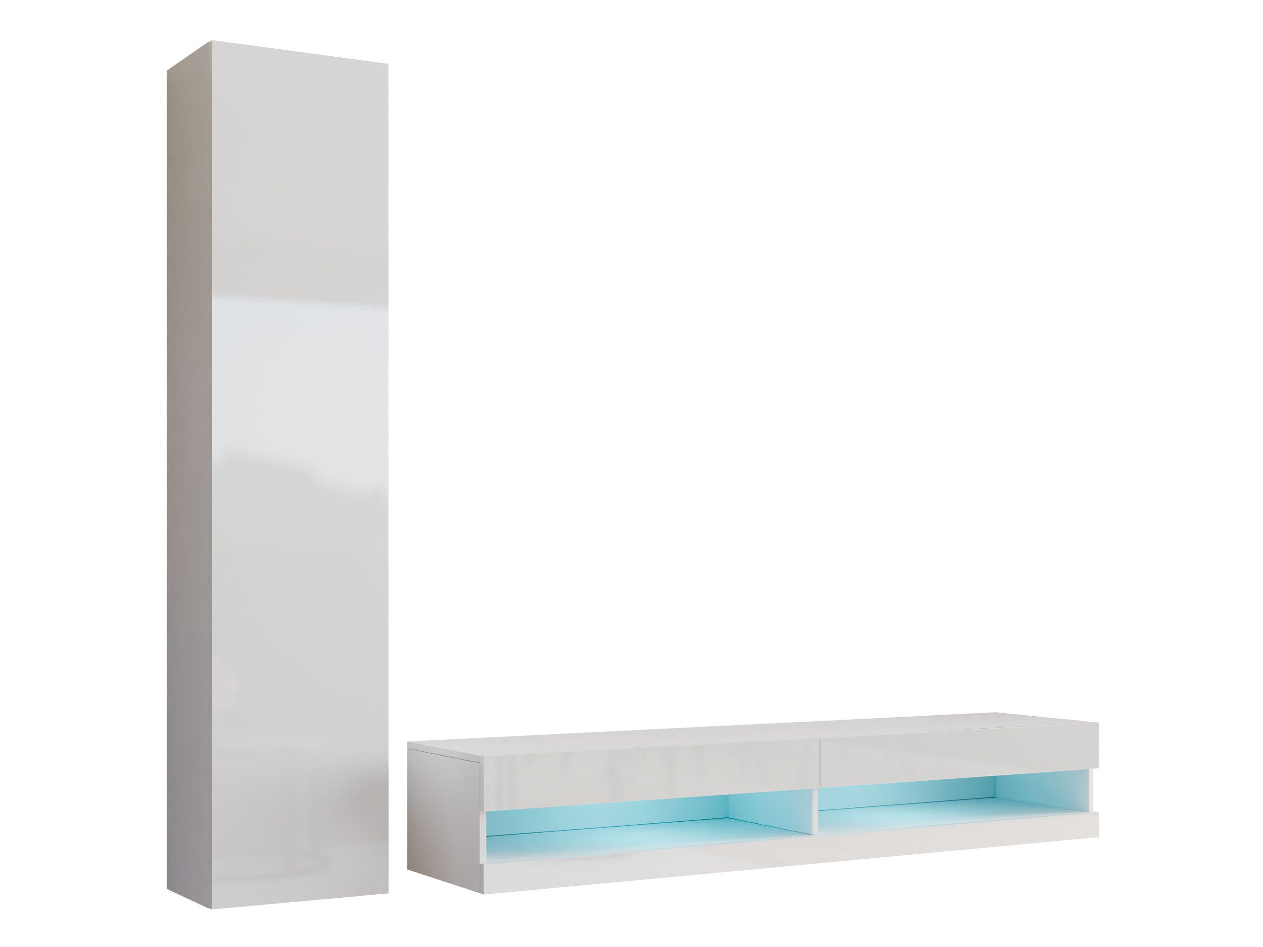 MIRJAN24 Wohnwand Vigo New IX, (Vitrine, TV-Lowboard), Beleuchtung als Option, grifflosem Öffnen "push to open"