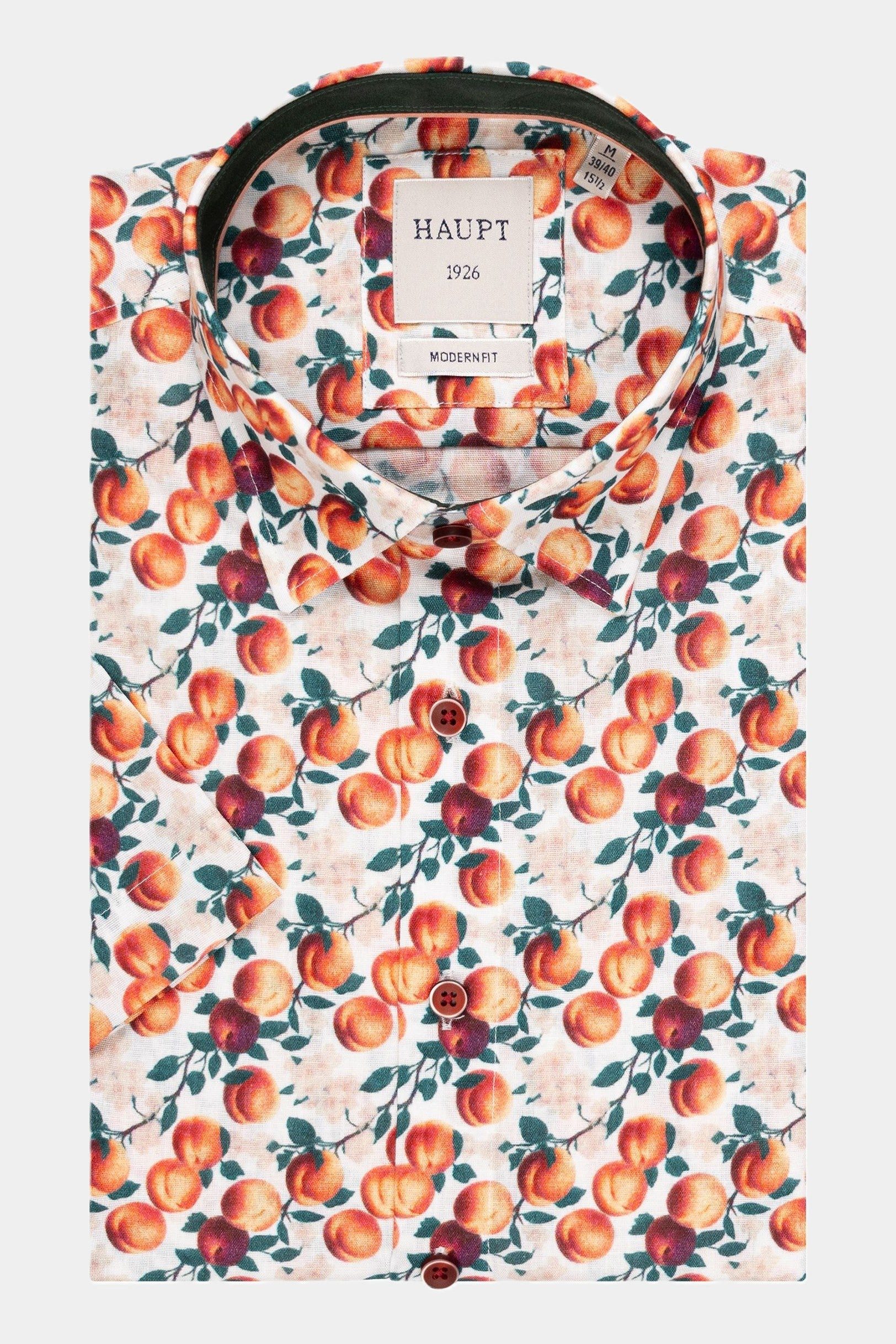 Haupt Kurzarmhemd Modern Fit Kurzarmhemd Pfirsich Allover-Print Multicolour Style Sommer