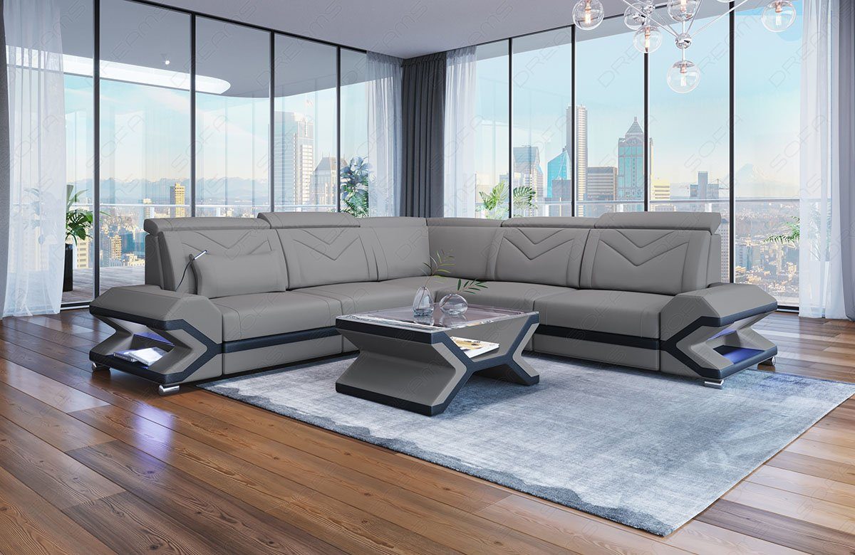 Sofa Dreams Ecksofa Stoffsofa Couch Stoff Polstersofa Sorrento L Form, mit LED, ausziehbare Bettfunktion, Designersofa