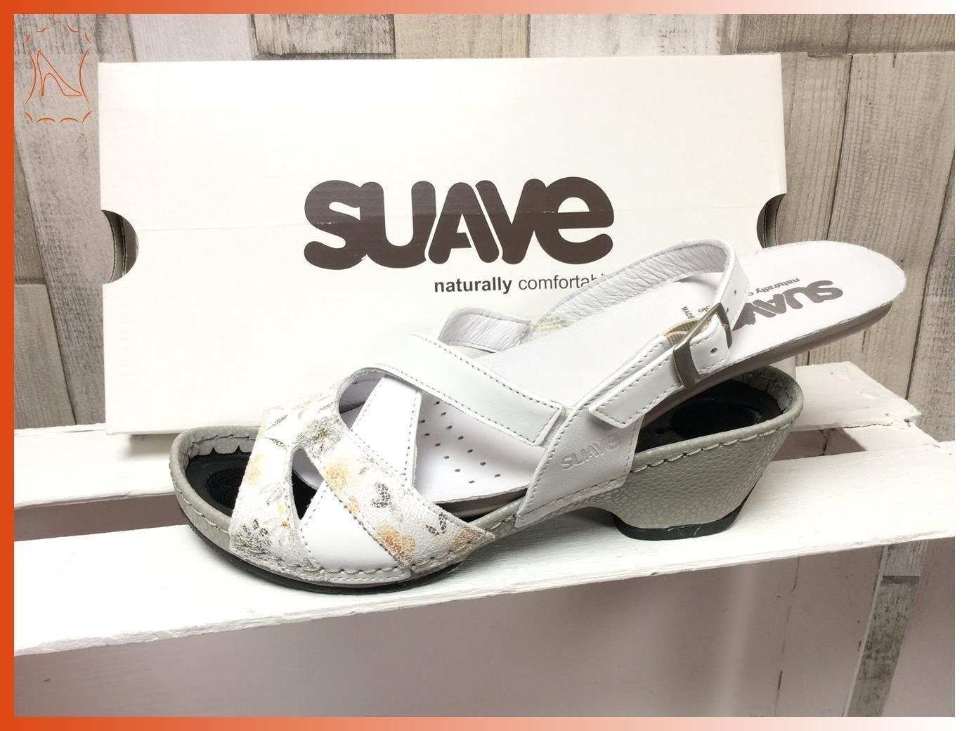 Suave suave Damen Sandale 3,5 Innensohle, herausnehmbare Absat cm weiß-grau, Sandalette