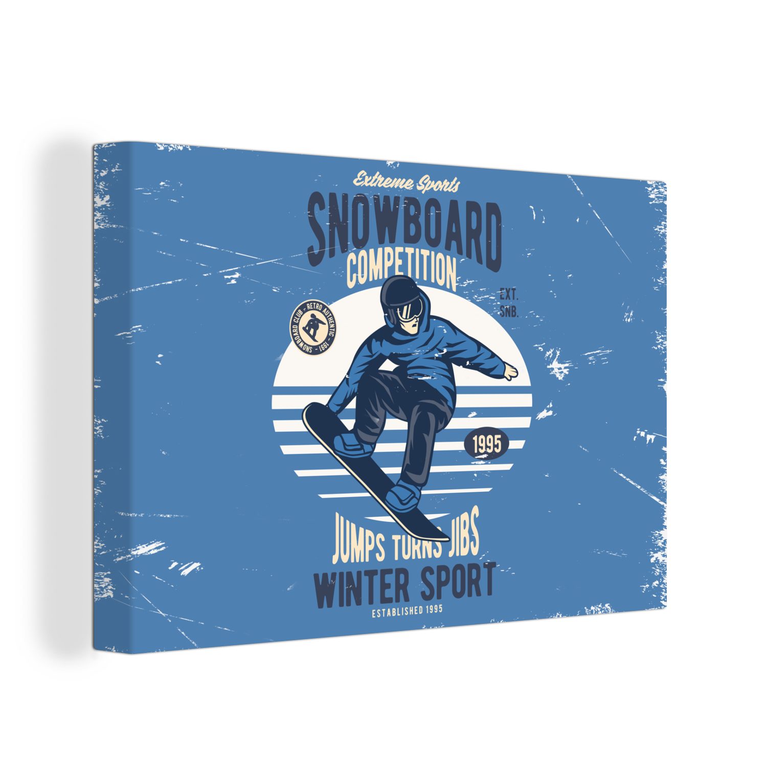 Mann Snowboard Vintage, - St), Aufhängefertig, Wanddeko, OneMillionCanvasses® Leinwandbilder, 30x20 Wandbild (1 Leinwandbild cm -
