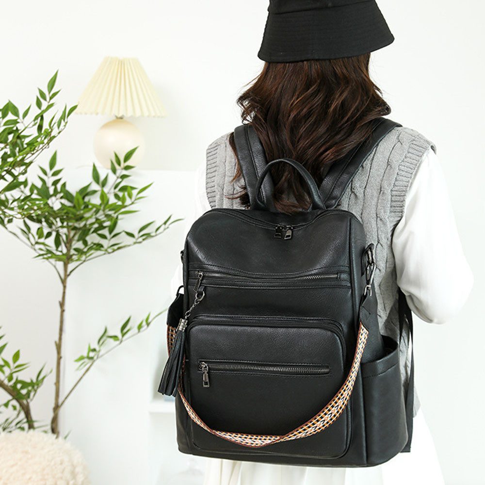 MOPUEA Rucksack Damen-Lederrucksack mit Geldbörse, Rucksack für den täglichen Gebrauch (Modern Schultaschen Handgepäck Reiserucksack Travel Backpack, 2-tlg., Da – Bild 2 von 3