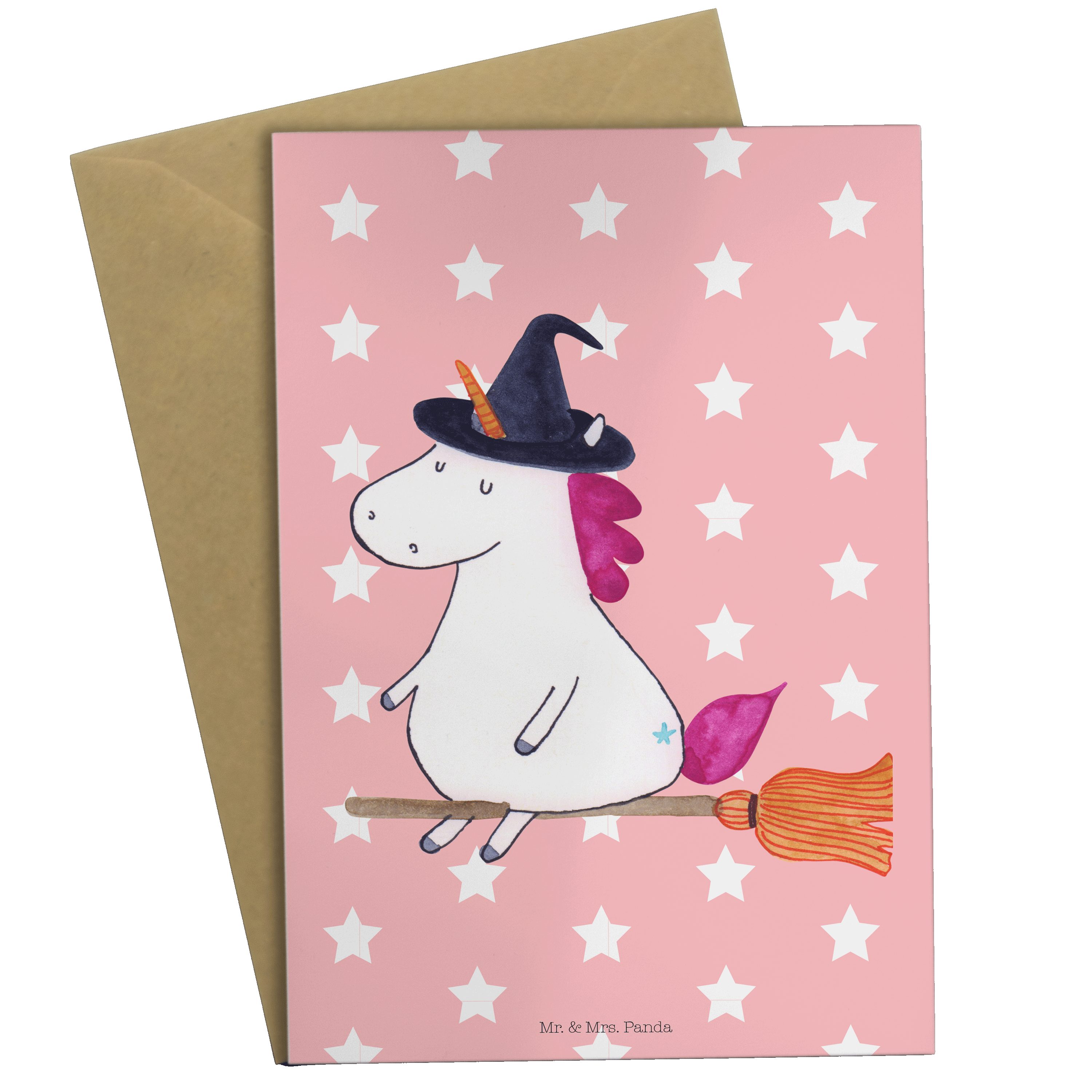 Mr. & Hexe Rot Grußkarte Geburtstagskarte, Pastell Einhorn - Mrs. Panda - Einhörner, V Geschenk