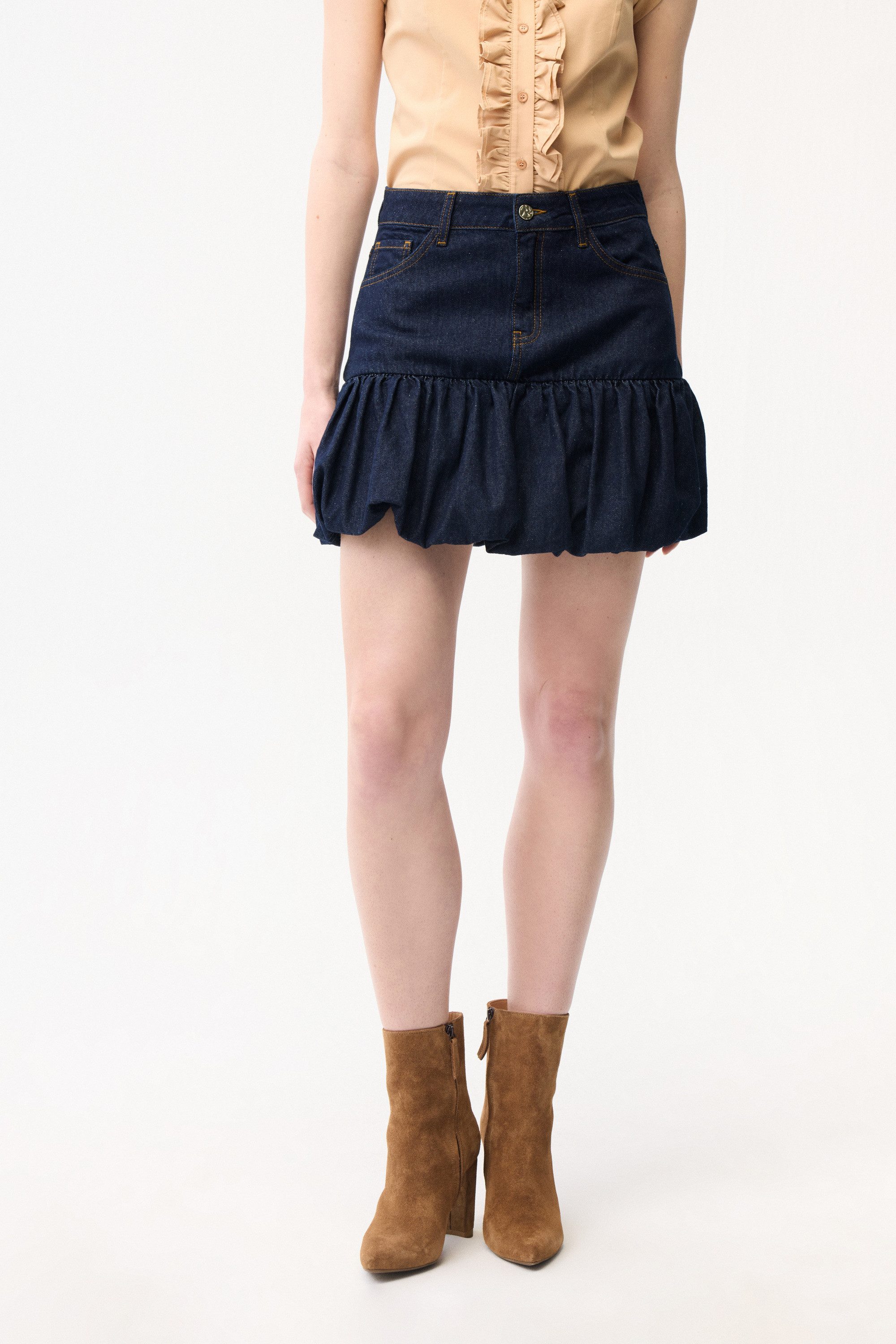 adL Jeansrock Jeans-Minirock mit gerafftem Saum