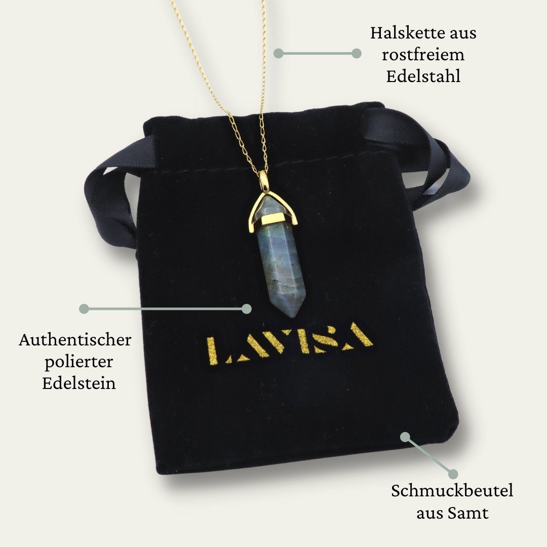 LAVISA Kette mit Anhänger Obelisk gold Edelstein Naturstein Labdradorit Halskette Kristall