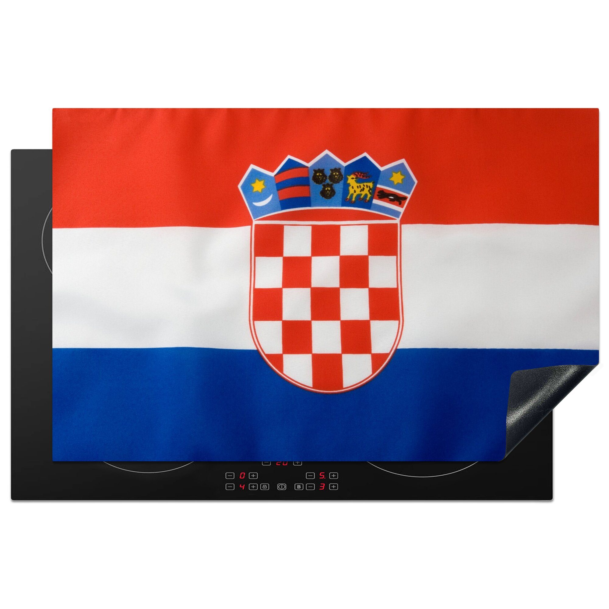 MuchoWow Herdblende-/Abdeckplatte Foto der kroatischen Flagge, Vinyl, (1 tlg), 81x52 cm, Induktionskochfeld Schutz für die küche, Ceranfeldabdeckung
