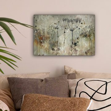 OneMillionCanvasses® Leinwandbild Blumen - Grau - Natur - Kunst, Grau, Braun (1 St), Leinwand Bilder Klein, Wand Dekoration 30x20 cm