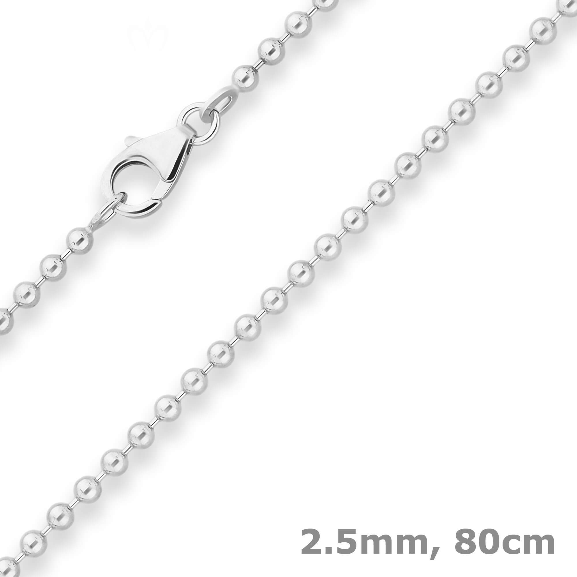 Valentinstagsgeschenk Schmuck Krone Silberkette 2,5mm Kugelkette aus 925 Silber 80cm, Silber 925, silberfarben