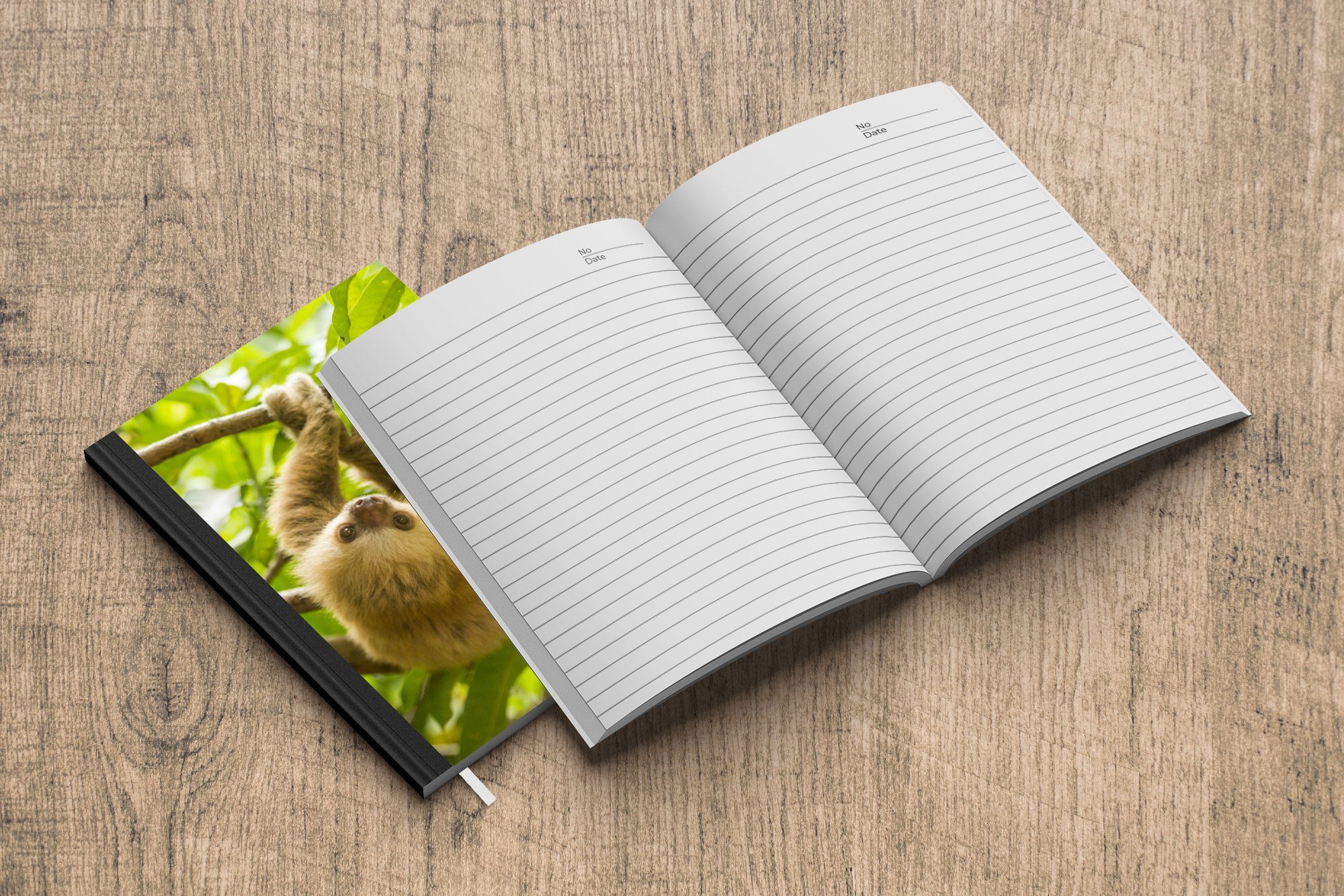 Blättern, Journal, Seiten, A5, Notizheft, hängt Ein MuchoWow Tagebuch, gefärbtes junges Merkzettel, Notizbuch grünen Haushaltsbuch zwischen Faultier den 98