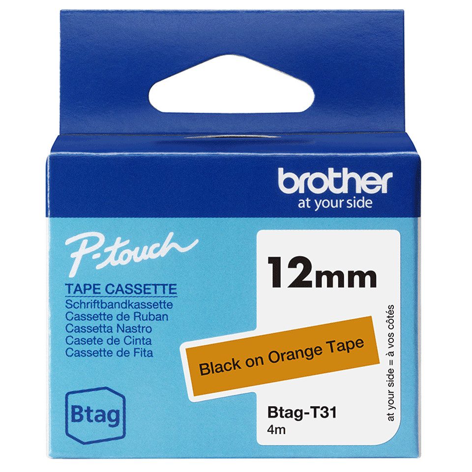 Brother Schriftband BTAG-T31 Schwarz auf Orange 12 mm x 4 Tintenpatrone