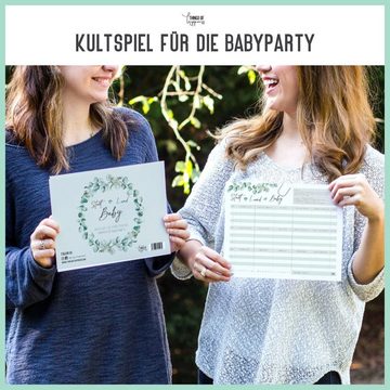 Things of Happiness Spiel, Stadt, Land, Fluss, Baby, Babyparty Spiel, Kultspiel für die Babyshower Party, Quizblock DIN A4 mit 50 Blatt