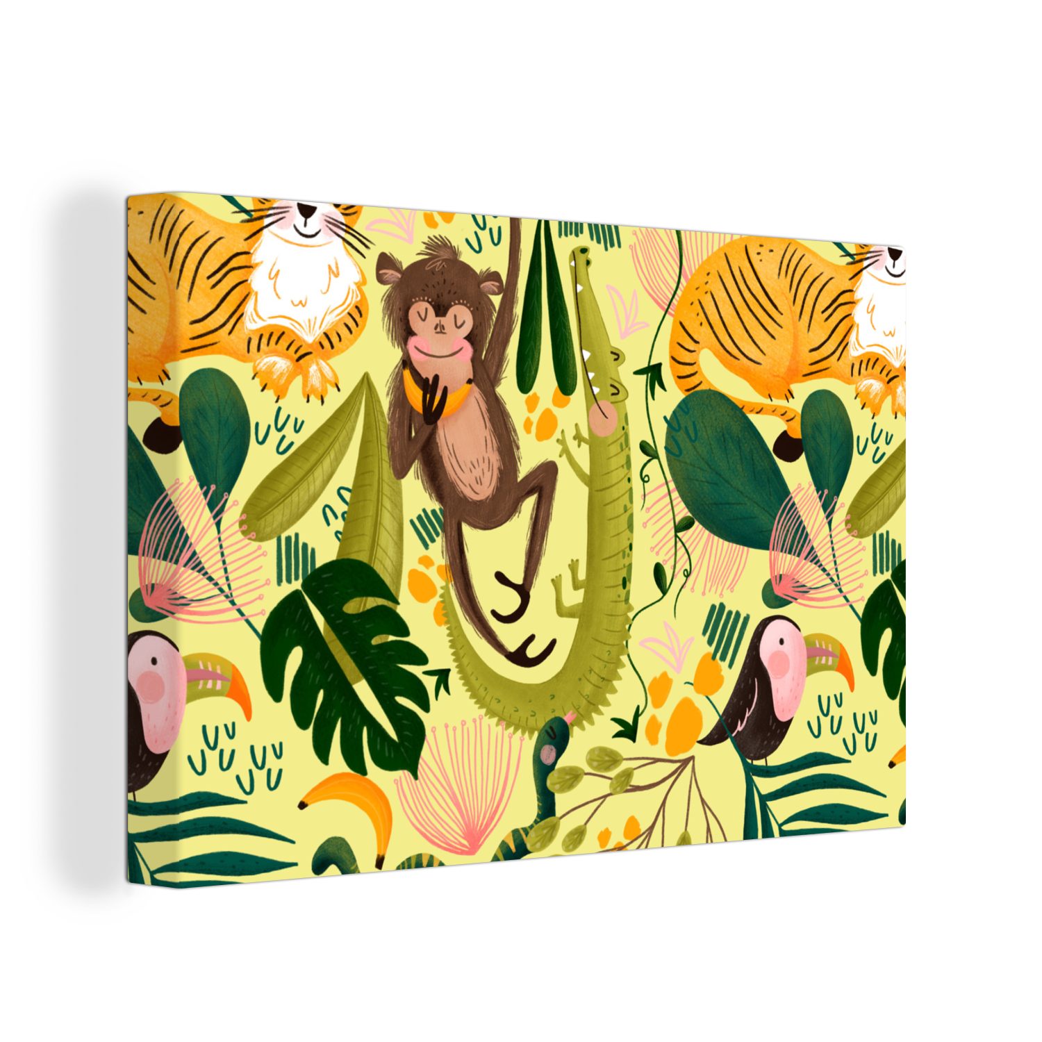 OneMillionCanvasses® Leinwandbild Tiere - Dschungel - Gelb, (1 St), Wandbild Leinwandbilder, Aufhängefertig, Wanddeko, 30x20 cm