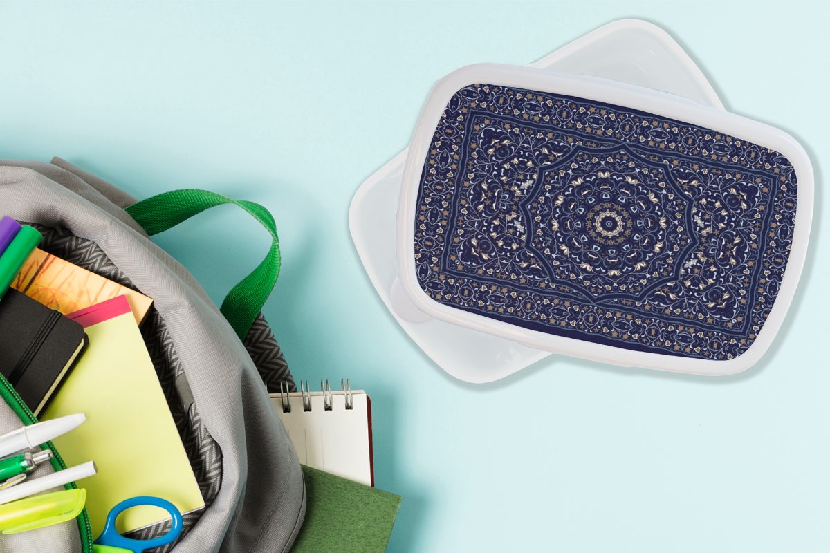 MuchoWow Lunchbox Persischer Teppich für Jungs und für (2-tlg), weiß - Erwachsene, Brotbox Mandala Brotdose, und Kunststoff, Mädchen Kinder Blau, 