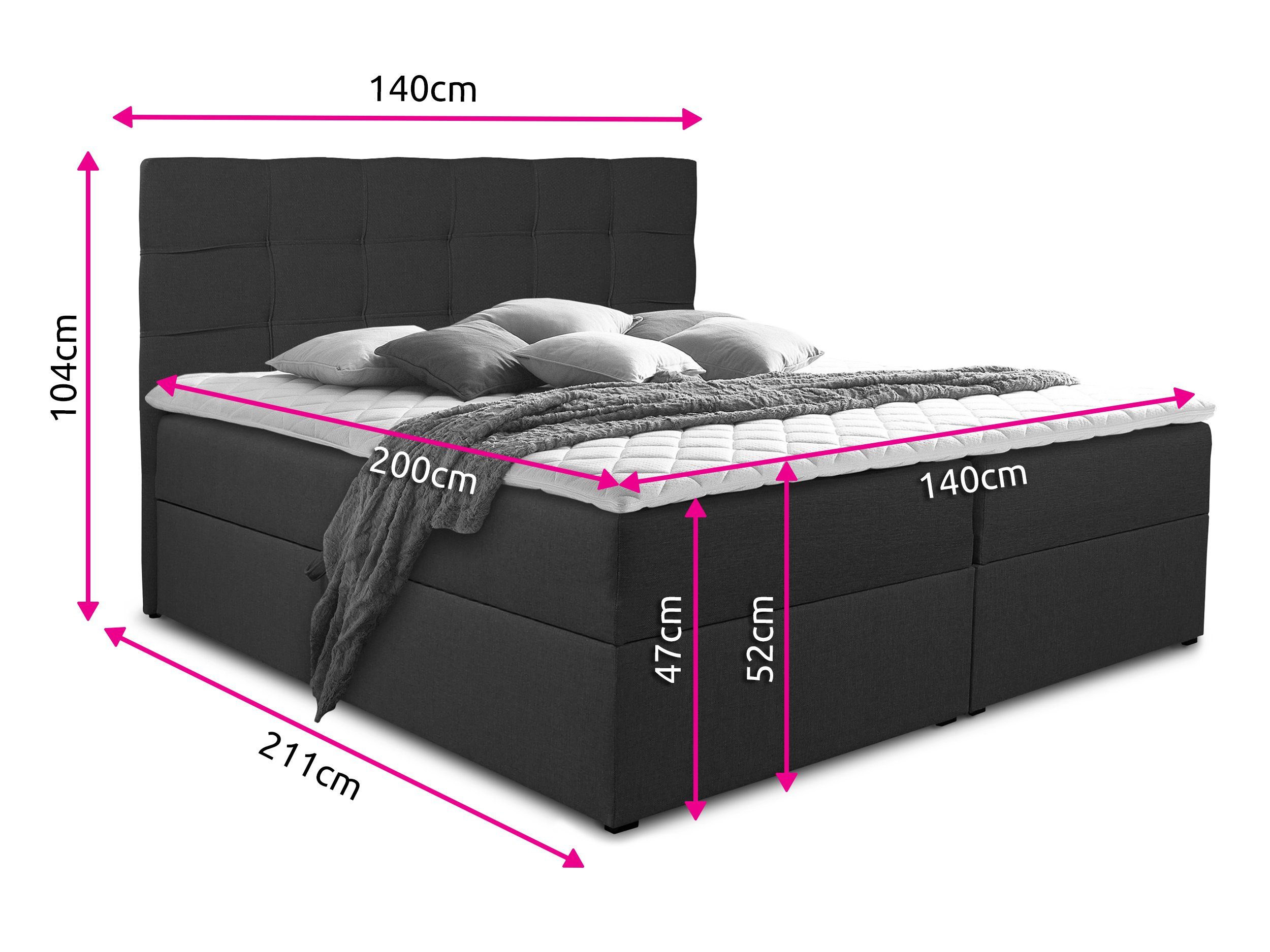 Sofnet Boxbett Best (mit zwei Bettkästen, Bonell-Matratze und Topper), Doppelbett, Polsterbett mit Kopfteil, Boxspringbett
