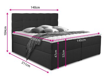 Sofnet Boxspringbett Best (mit zwei Bettkasten, Bonell-Matratze und Topper), Doppelbett, Polsterbett mit Kopfteil