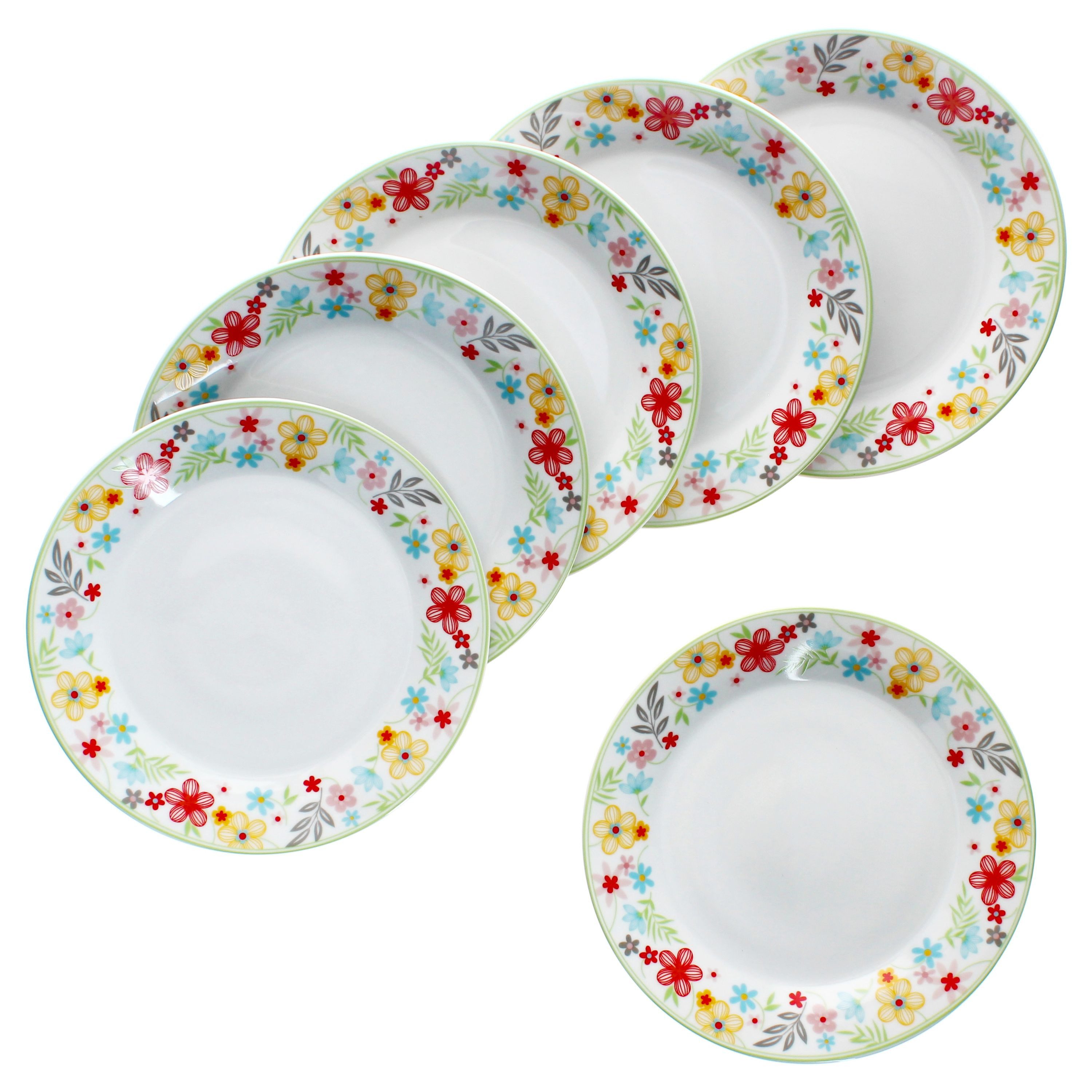 MamboCat Frühstücksteller 6er Set Variant Blümchen Kuchenteller bunte Frühstücks-Teller