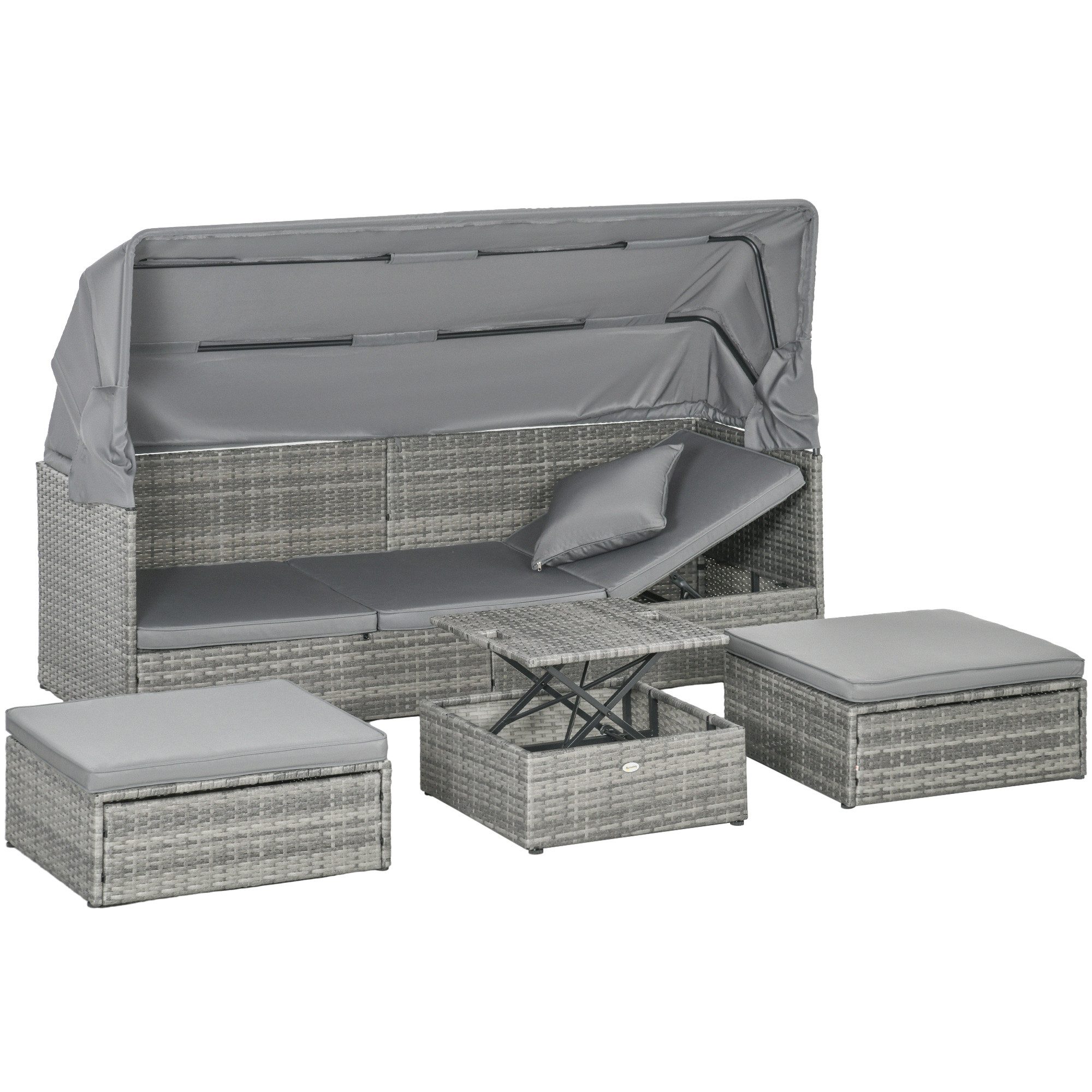 Outsunny Sitzgruppe 4tlg. Rattan Gartenmöbel Set mit Dach