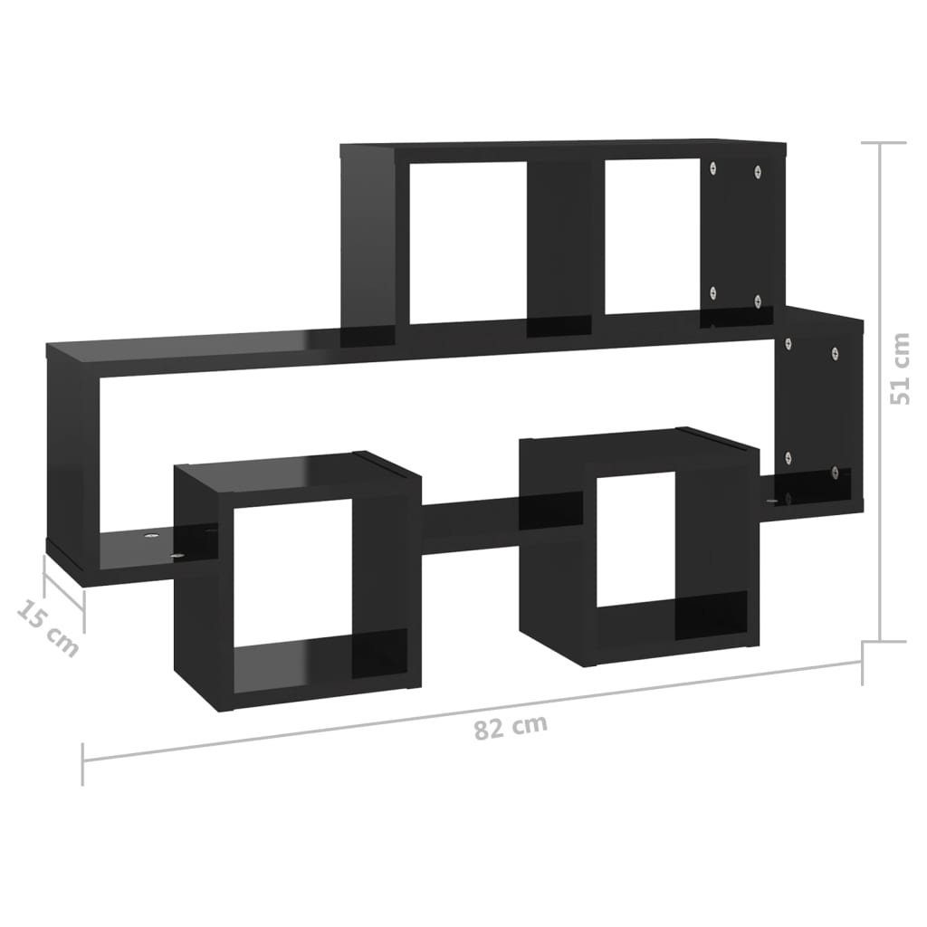 vidaXL Regal Hochglanz-Schwarz Autoform 82x15x51cm Holzwerkstoff, 1-tlg. Wandregal