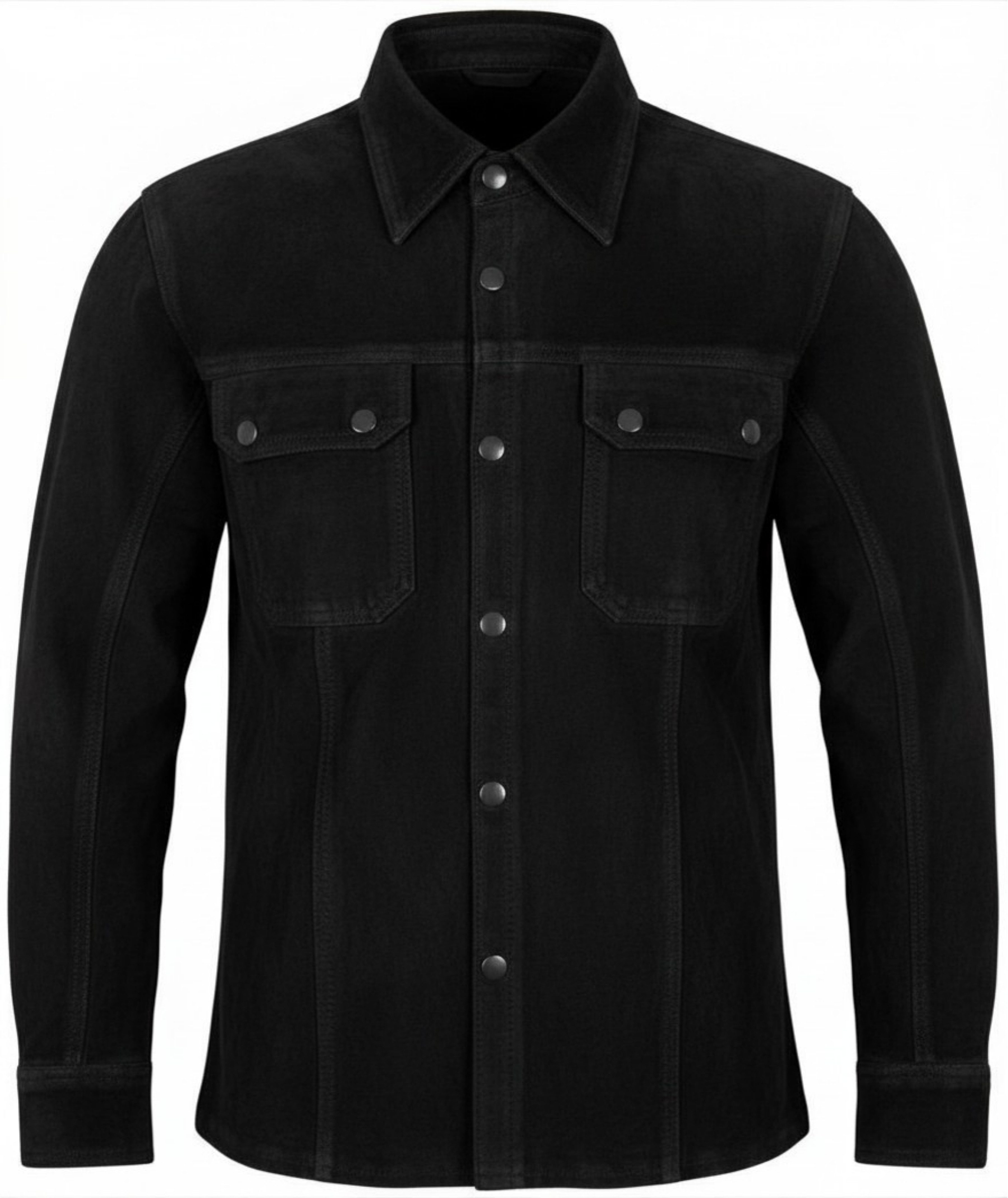 Langarmhemd Herren Wildlederhemd Echtleder Slim Fit Lederhemd