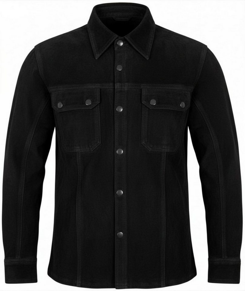 MDM Langarmhemd Herren Wildlederhemd Echtleder Slim Fit Lederhemd (1X Lederhemd Herren) Echtes Wildleder, Slim Fit, Druckknopfverschluss, Hemdjacke