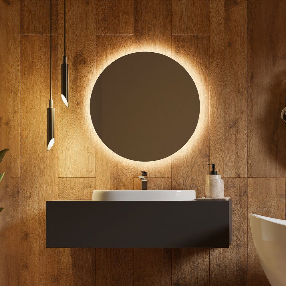 Dimmbar & LED-Spiegel Badspiegel Wandspiegel, Badspiegel, DELUXE & EMMI Badezimmerspiegel, (Beschlagfrei, Rund HOME SILA Energiesparend), Kosmetikspiegel