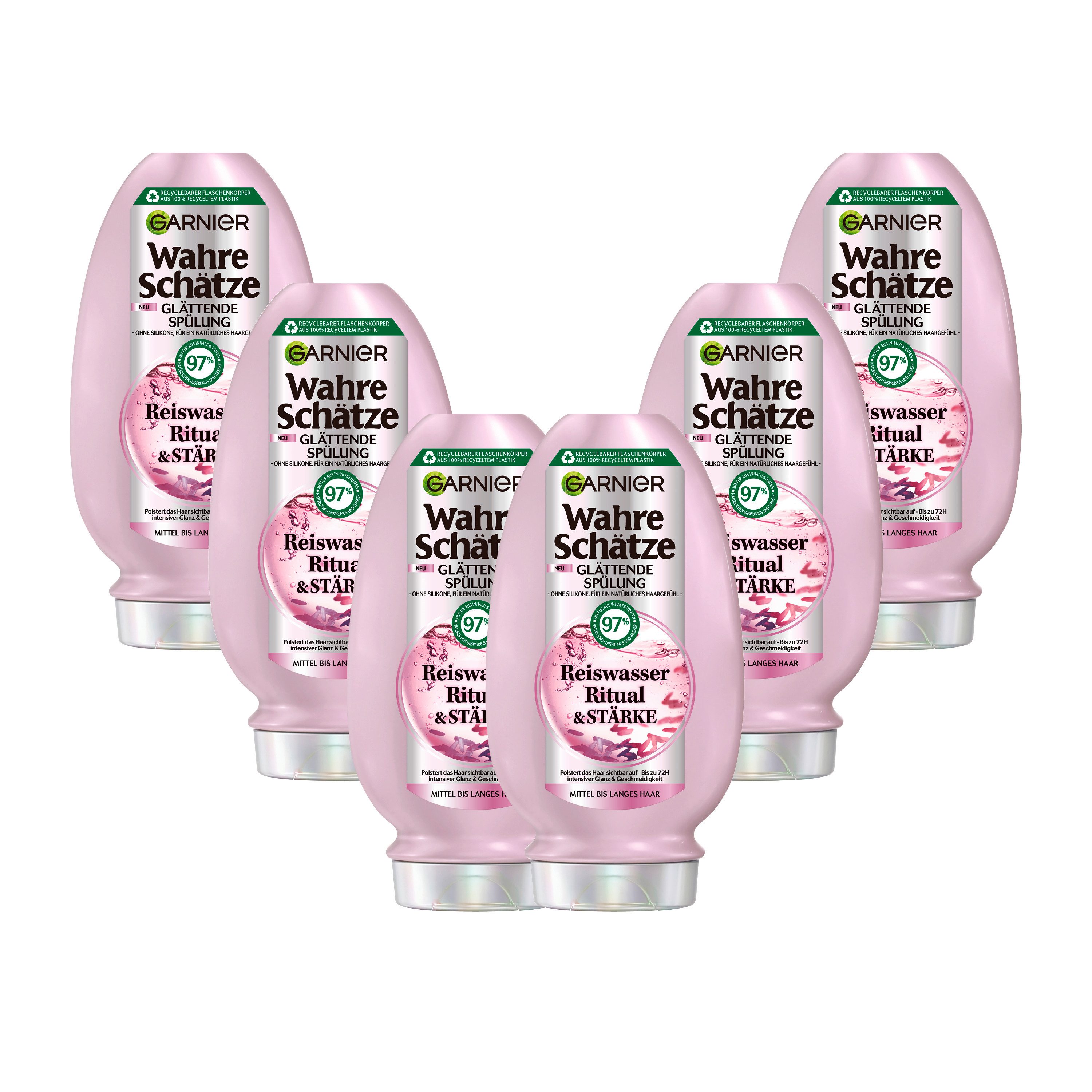 GARNIER Haarspülung WAHRE SCHÄTZE REISWASSER RITUAL SPÜLUNG, Packung, 6-tlg., mit Reiswasser und Stärke, ohne Silikone, vegane Haarspülung
