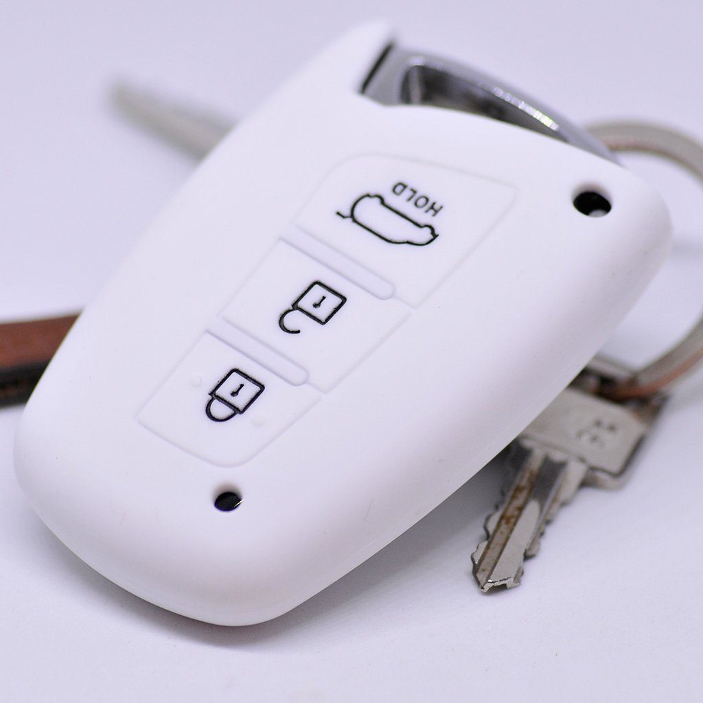 mt-key Schlüsseltasche Autoschlüssel Softcase Silikon Schutzhülle Weiß, für Hyundai Genesis Equus ix45 Grandeur Santa Fe Azera 3 Knopf KEYLESS
