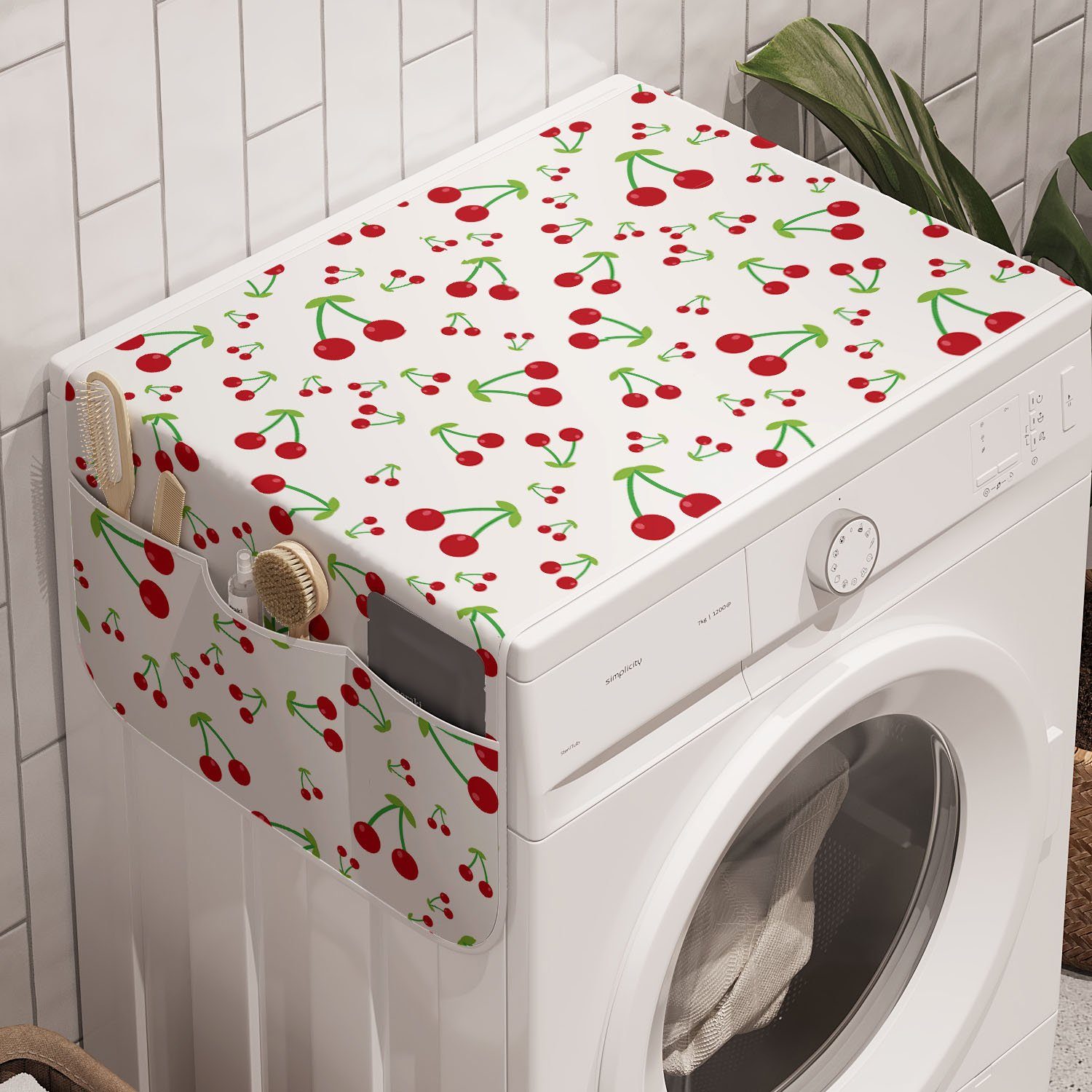 Anti-Rutsch-Stoffabdeckung Abakuhaus Waschmaschine für Einfaches Badorganizer und Sommer Frucht-Muster Kirsche Trockner,