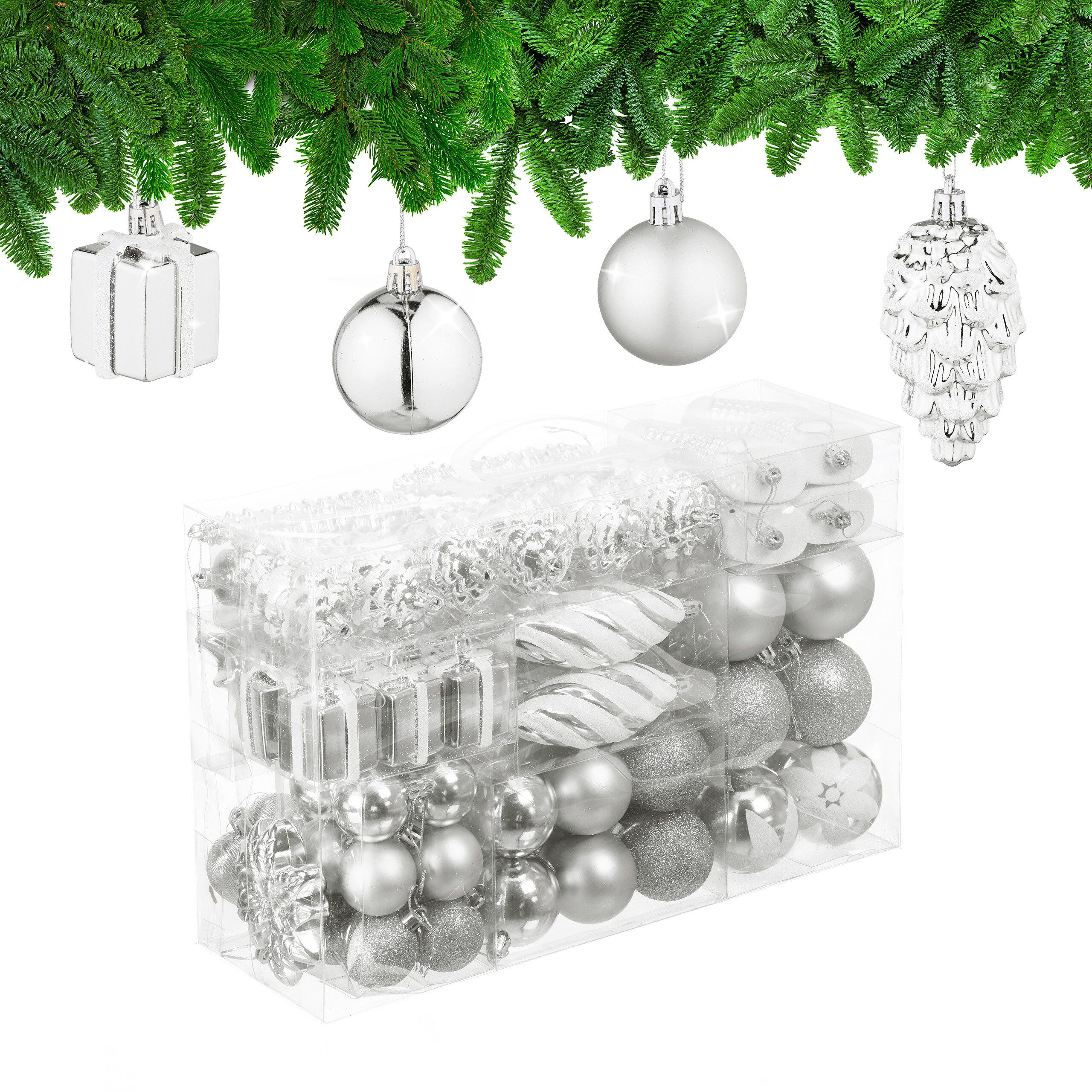 relaxdays Weihnachtsbaumkugel Weihnachtskugeln im 72er Set, silber