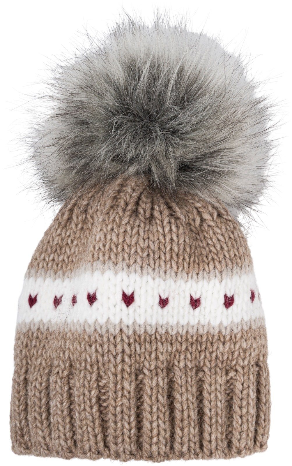 styleBREAKER Strickmütze Kinder Strick Bommelmütze Herzmuster (1-St)