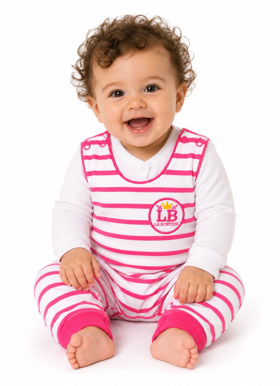 Strampler Baby Anzug Latzhose und Wickelbody Set für Neugeborene gestreift pink