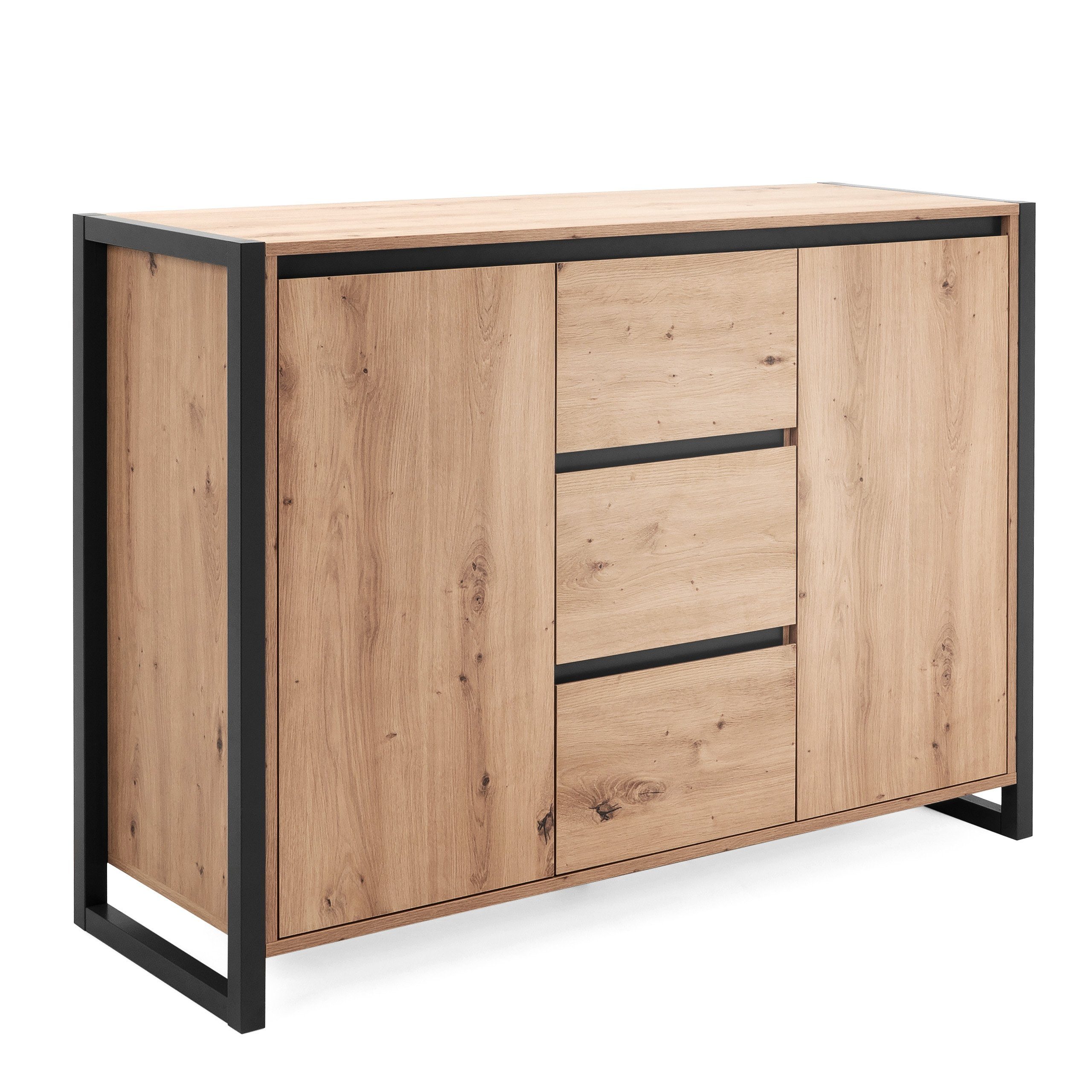 Newroom Kommode Vincent, Wildeiche Sideboard Vintage Industrial Highboard Anrichte Wohnzimmer