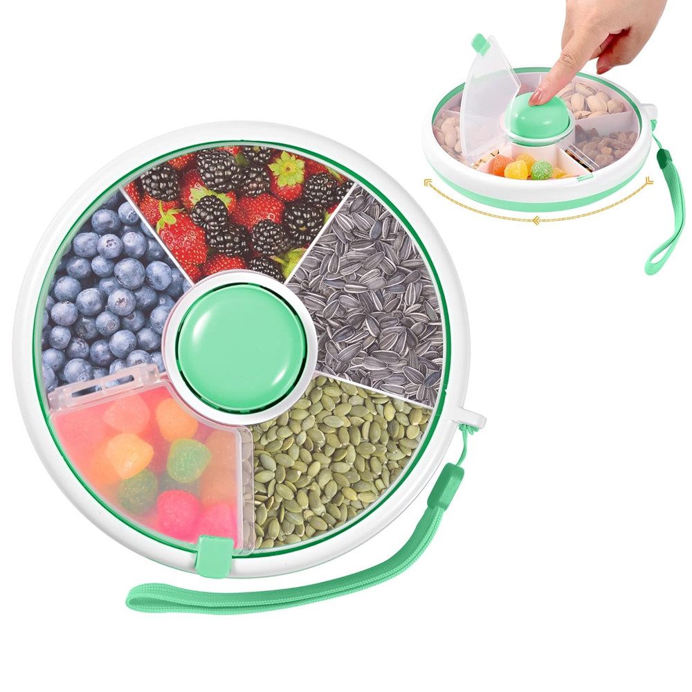 NUODWELL Snackschale Snack Spinner mit Handschlaufe, 5 Fächern Tragbare Snackbox mit Deckel