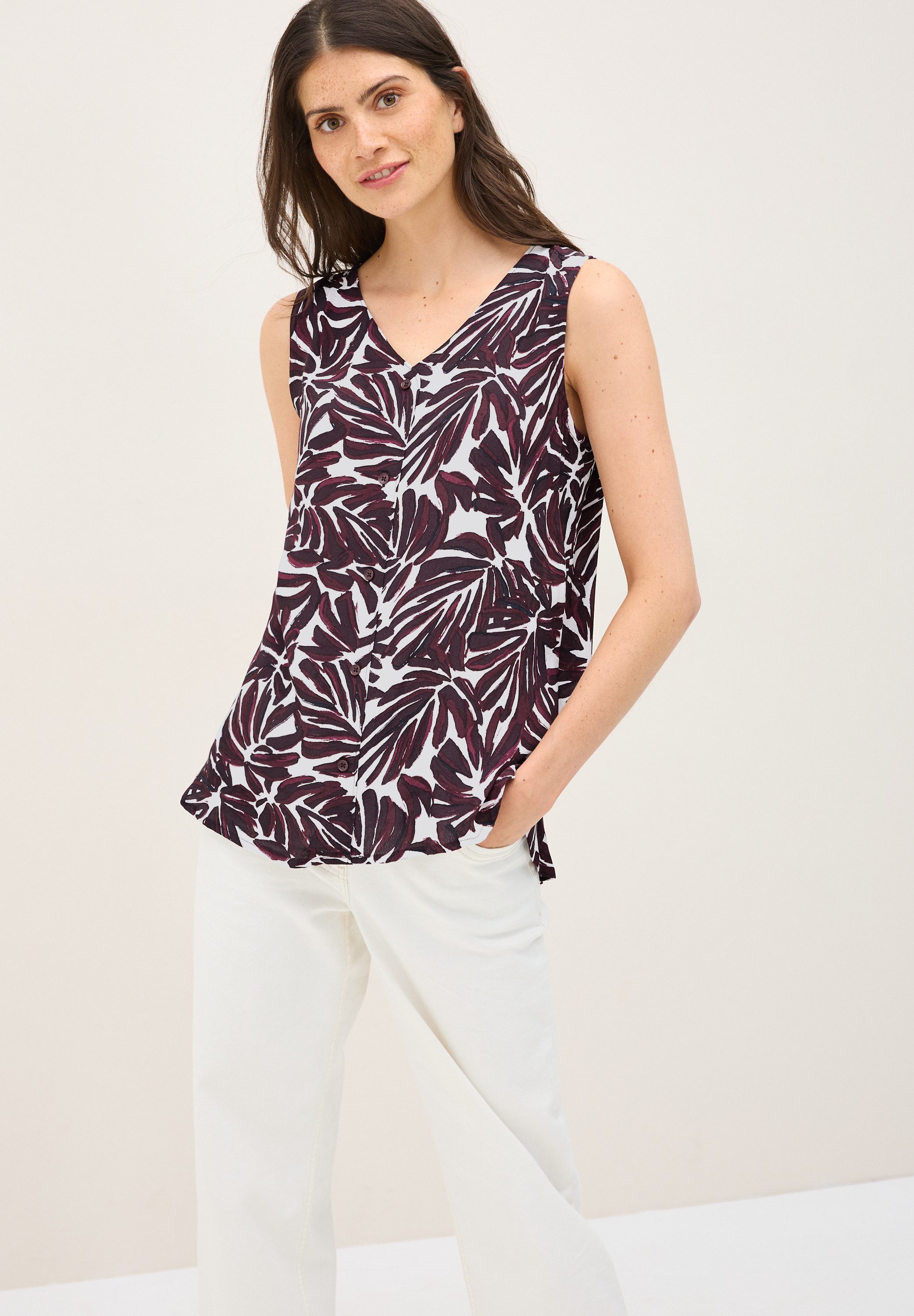 CECIL Blusentop ärmellos, mit V-Ausschnitt und grafischem Muster günstig online kaufen