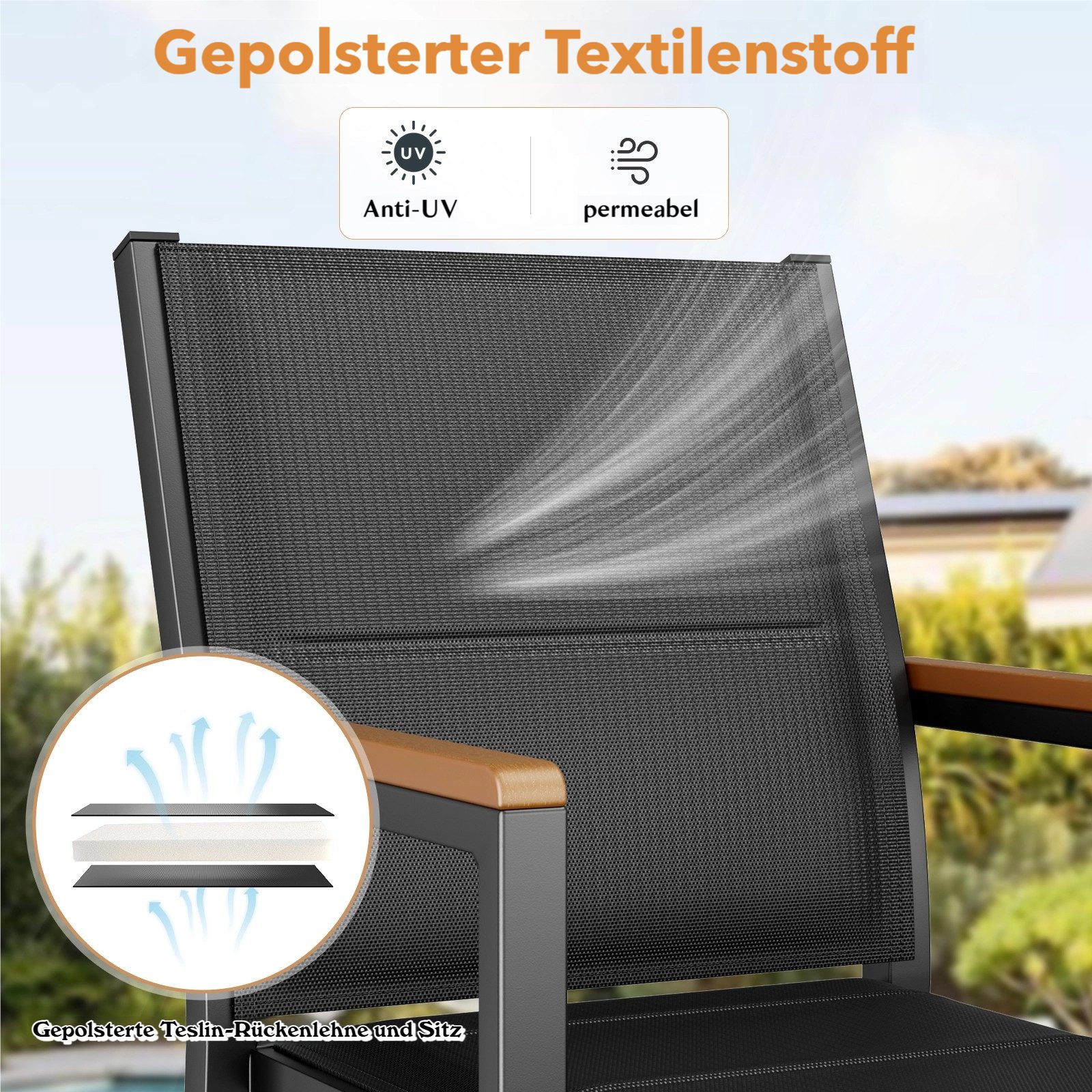 TLGREEN Stapelstuhl Gartenstuhl 2/4er Set, Aluminium, mit Gesteppte Rückenlehne (2 St), WPC Handlauf, für Terrasse, Balkon, Terrasse, Pool, Restaurants – Bild 4 von 5