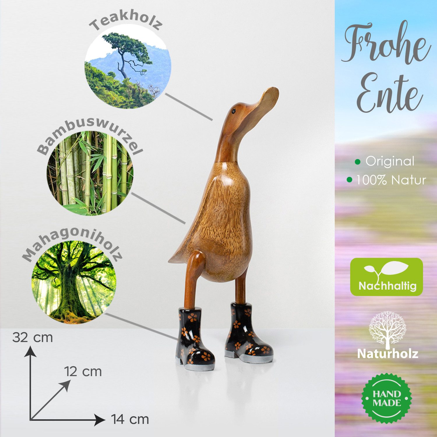 Rikmani Dekofigur Holzfigur Ente Stiefel - günstig online kaufen