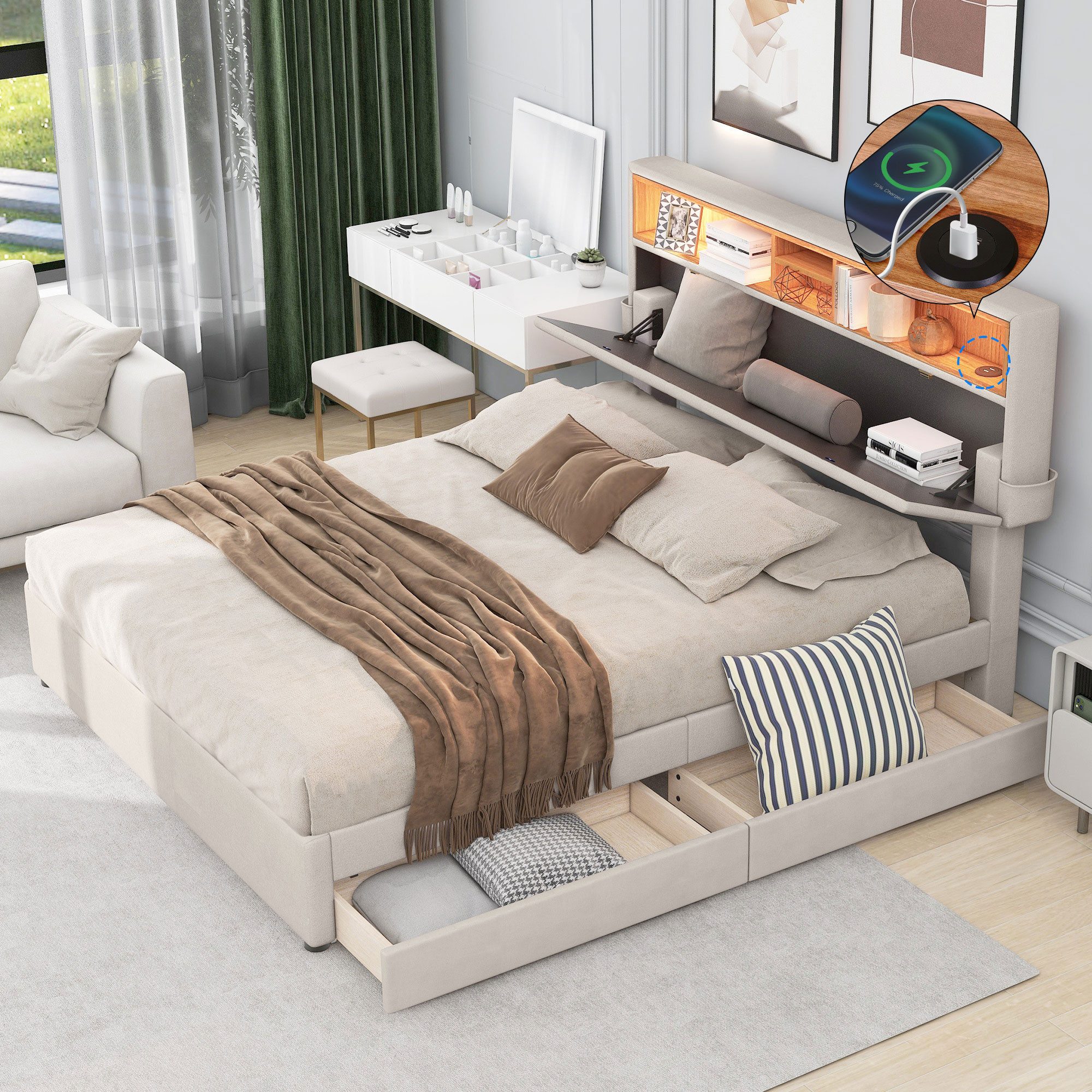 TavilaEcon Polsterbett Jugendbett Doppelbett mit aufladen USB und LED-Beleu günstig online kaufen
