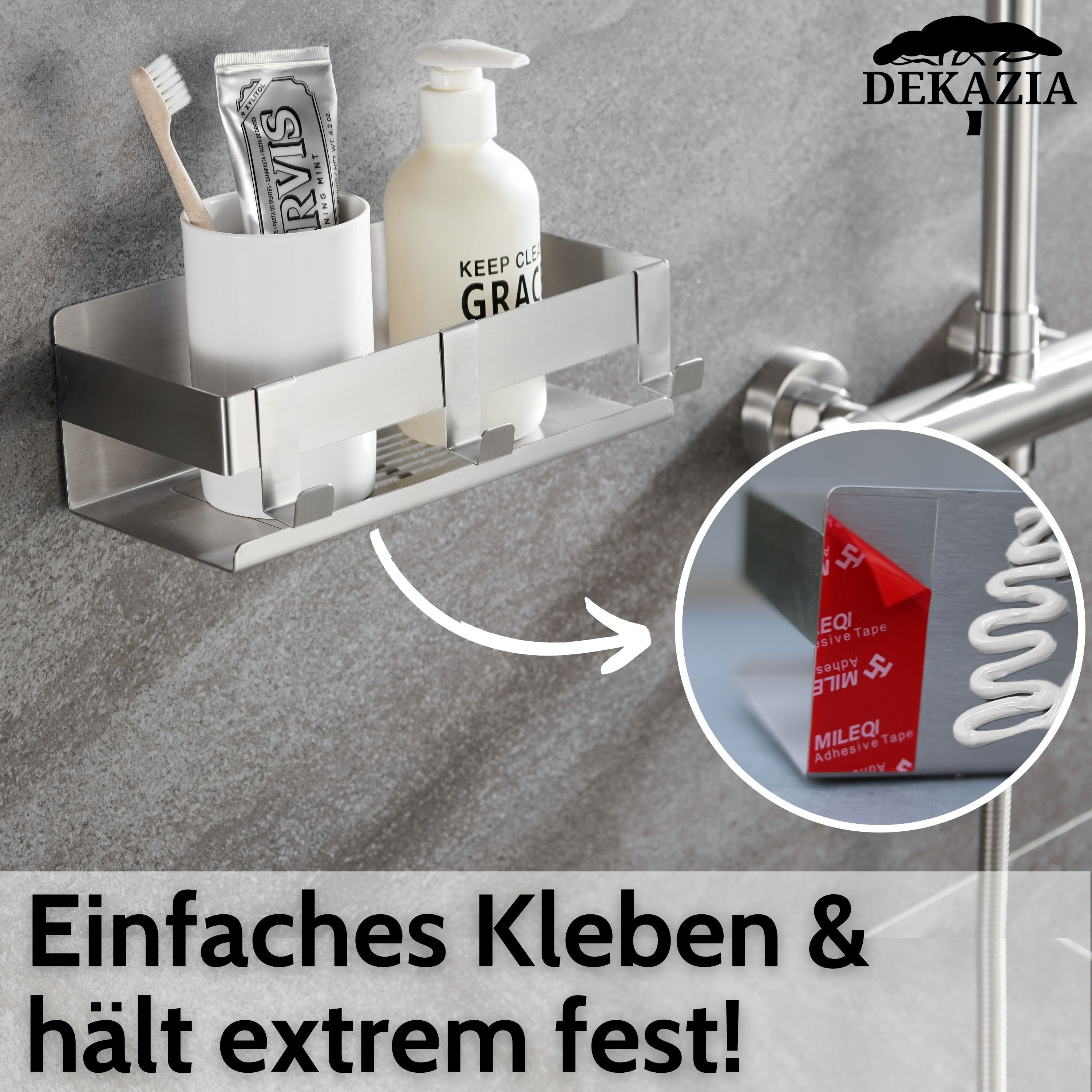 DEKAZIA Duschablage ohne Bohren, Selbstklebender Duschkorb, Duschregal Edel günstig online kaufen