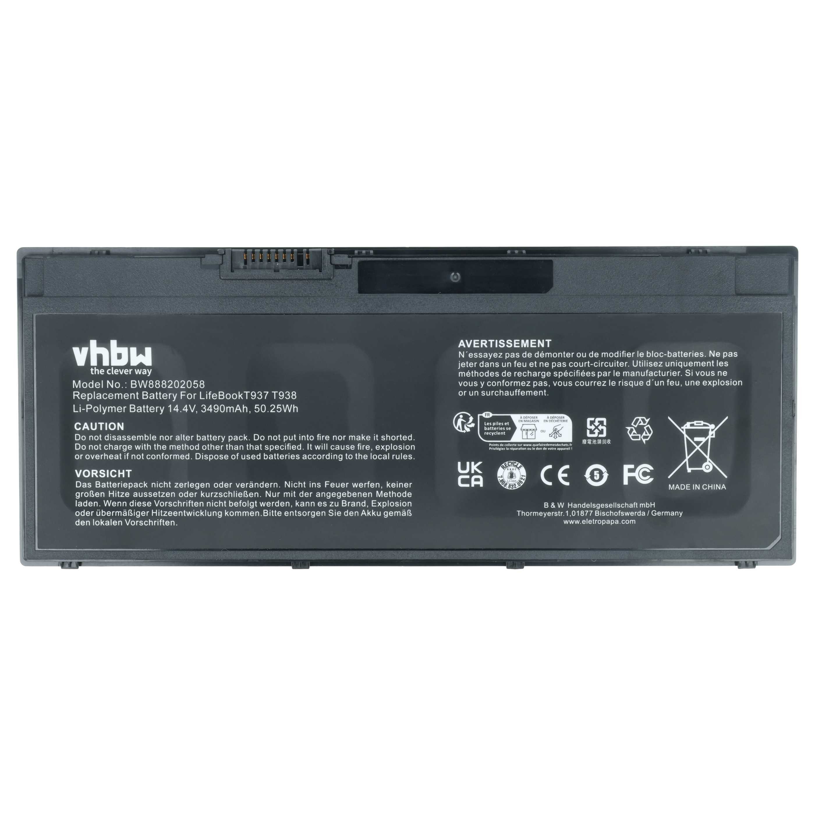 vhbw Akku Ersatz für Fujitsu FPB0338S, FPCBP529, CP790917-XX, CP815369-01, Laptop-Akku Akku Li-Ion 3490 mAh (14,4 V, 1 St), Leistungsfähiger Austausch-Akku für Notebook, Wiederaufladbar, Jede