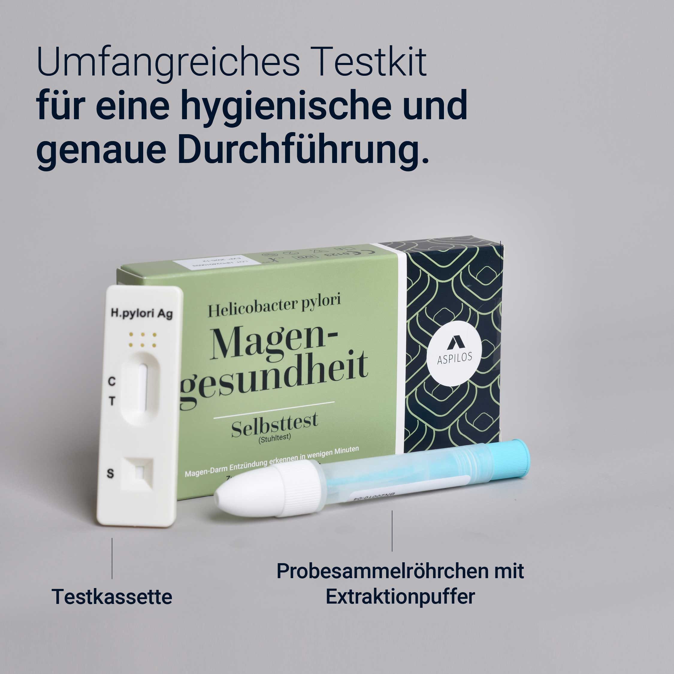 ASPILOS Helicobacter Pylori-Schnelltest Magengesundheit Selbsttest für Zuhause in 10 Minuten, selbst durchführbar, H. pylori Test, 2-tlg., Stuhltest, Helicobacter Test, Magen Darm Gesundheit